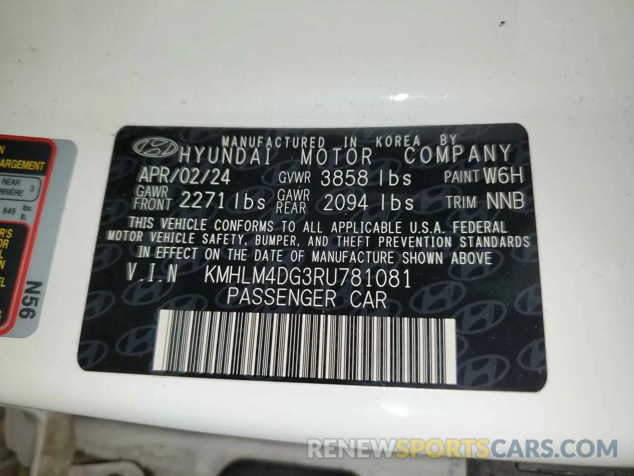 12 fotografías del automóvil dañado KMHLM4DG3RU781081 HYUNDAI ELANTRA 2024