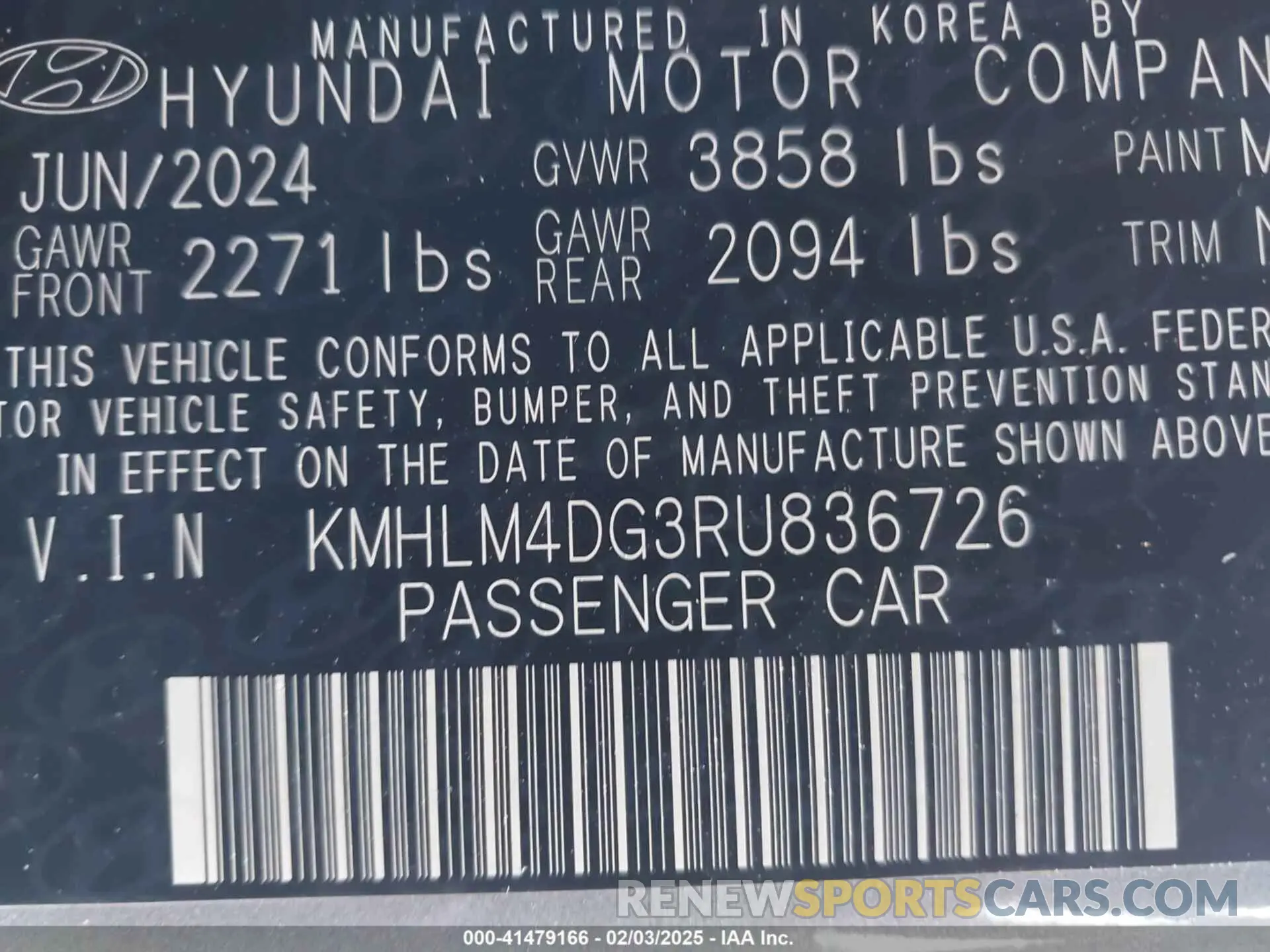 9 fotografías del automóvil dañado KMHLM4DG3RU836726 HYUNDAI ELANTRA 2024