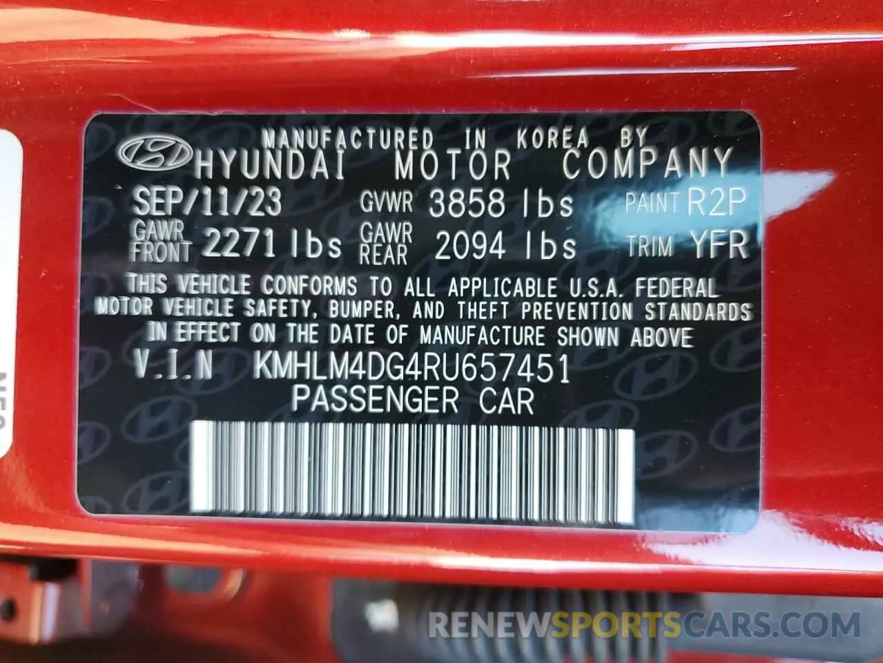 13 fotografías del automóvil dañado KMHLM4DG4RU657451 HYUNDAI ELANTRA 2024