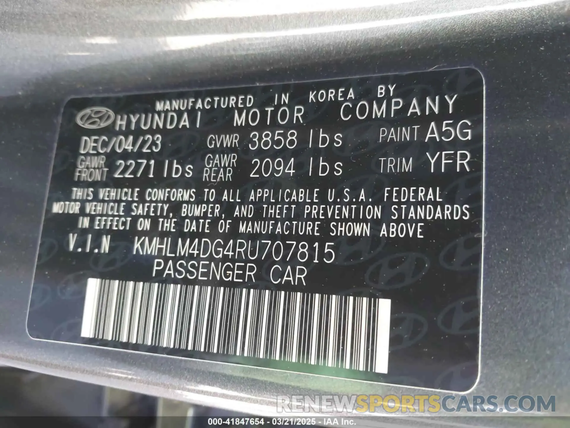 9 fotografías del automóvil dañado KMHLM4DG4RU707815 HYUNDAI ELANTRA 2024