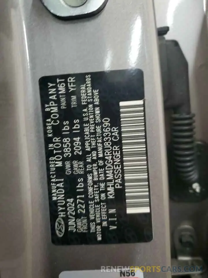 12 fotografías del automóvil dañado KMHLM4DG4RU833690 HYUNDAI ELANTRA 2024