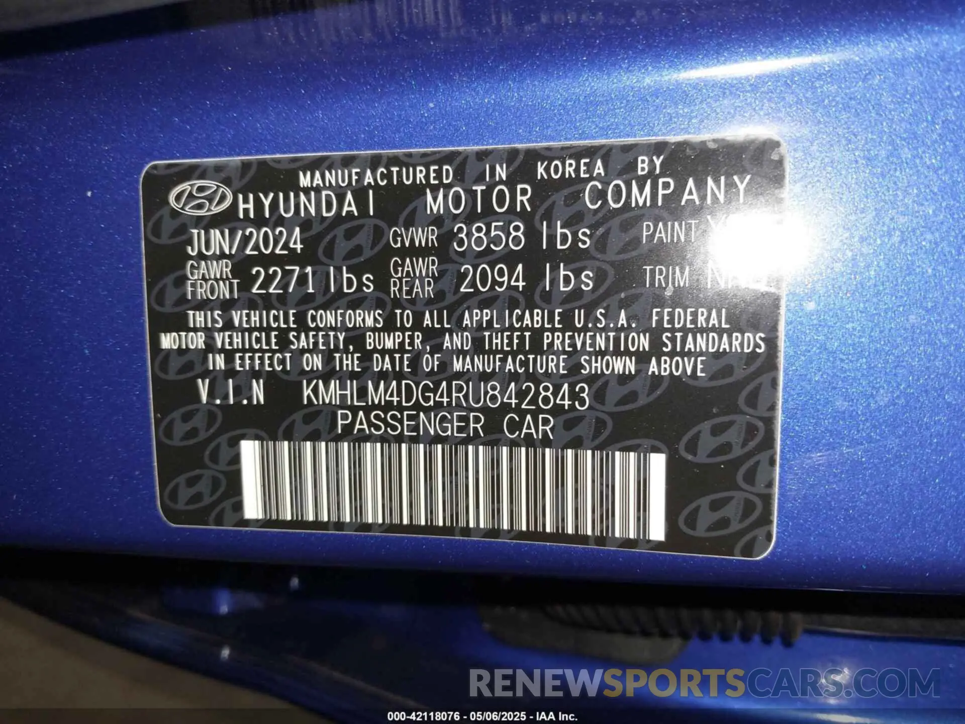 9 fotografías del automóvil dañado KMHLM4DG4RU842843 HYUNDAI ELANTRA 2024
