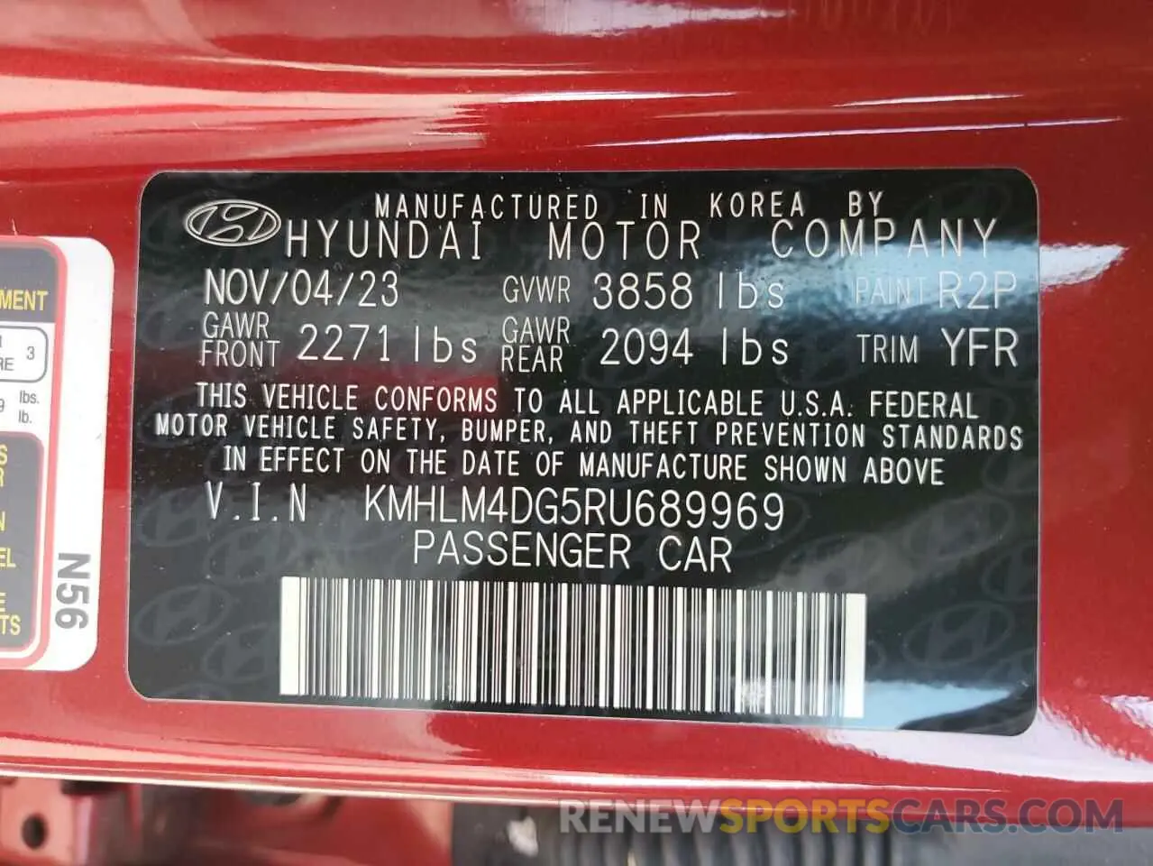 14 fotografías del automóvil dañado KMHLM4DG5RU689969 HYUNDAI ELANTRA 2024
