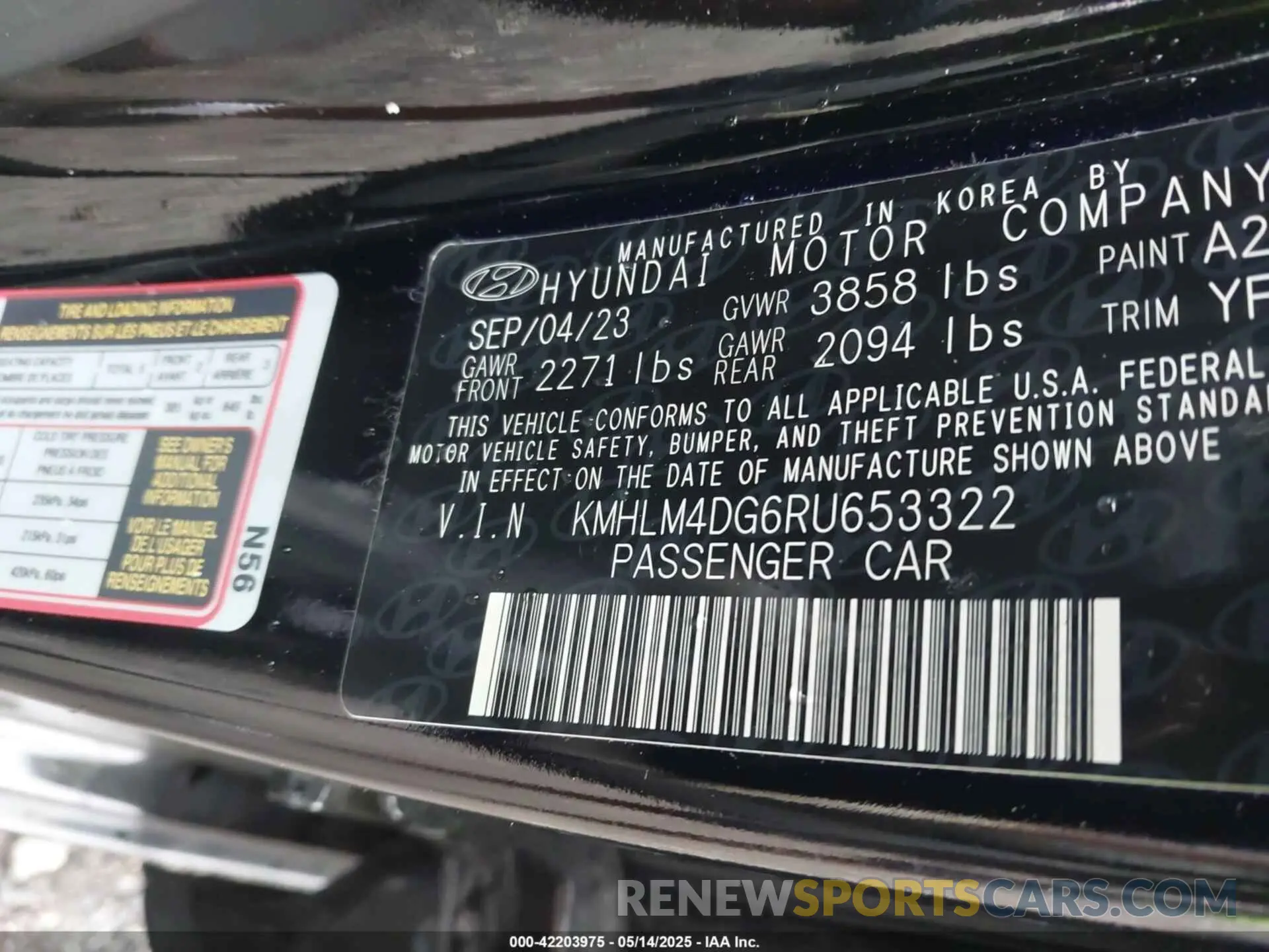 9 fotografías del automóvil dañado KMHLM4DG6RU653322 HYUNDAI ELANTRA 2024