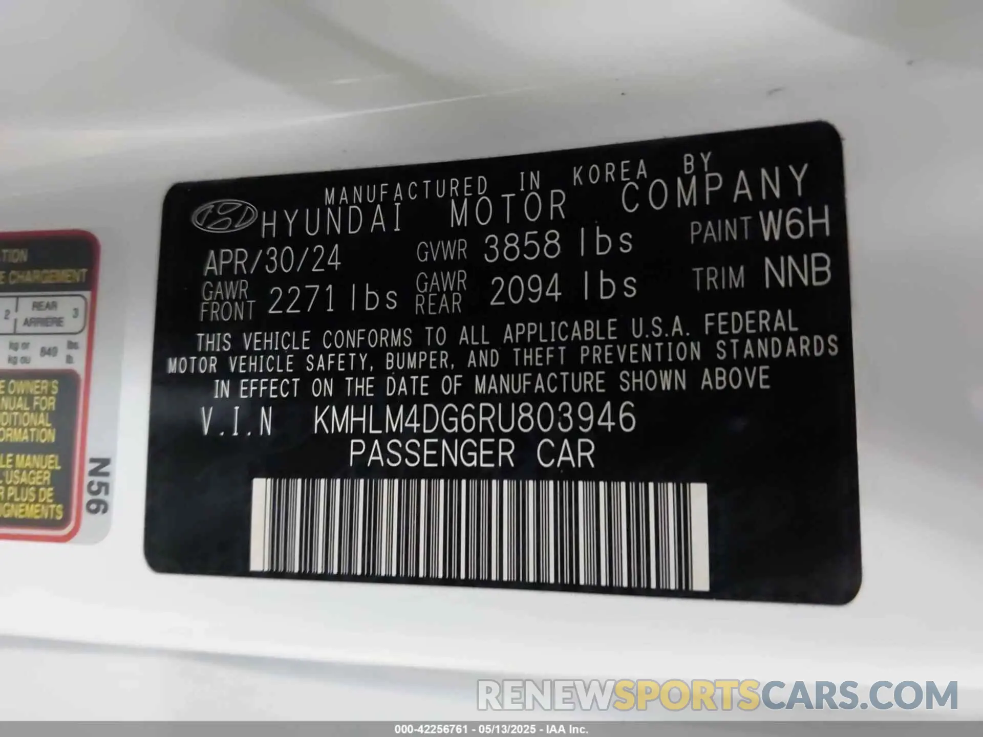 9 fotografías del automóvil dañado KMHLM4DG6RU803946 HYUNDAI ELANTRA 2024