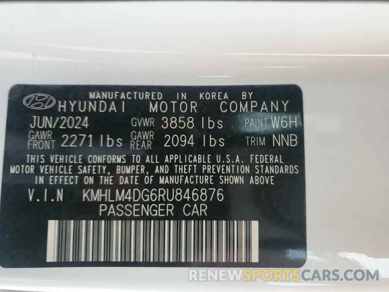 12 fotografías del automóvil dañado KMHLM4DG6RU846876 HYUNDAI ELANTRA 2024