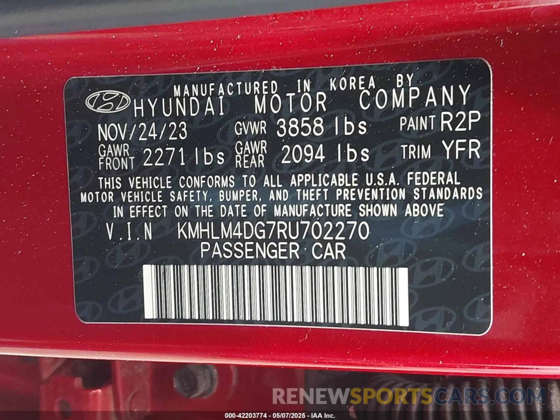 9 fotografías del automóvil dañado KMHLM4DG7RU702270 HYUNDAI ELANTRA 2024