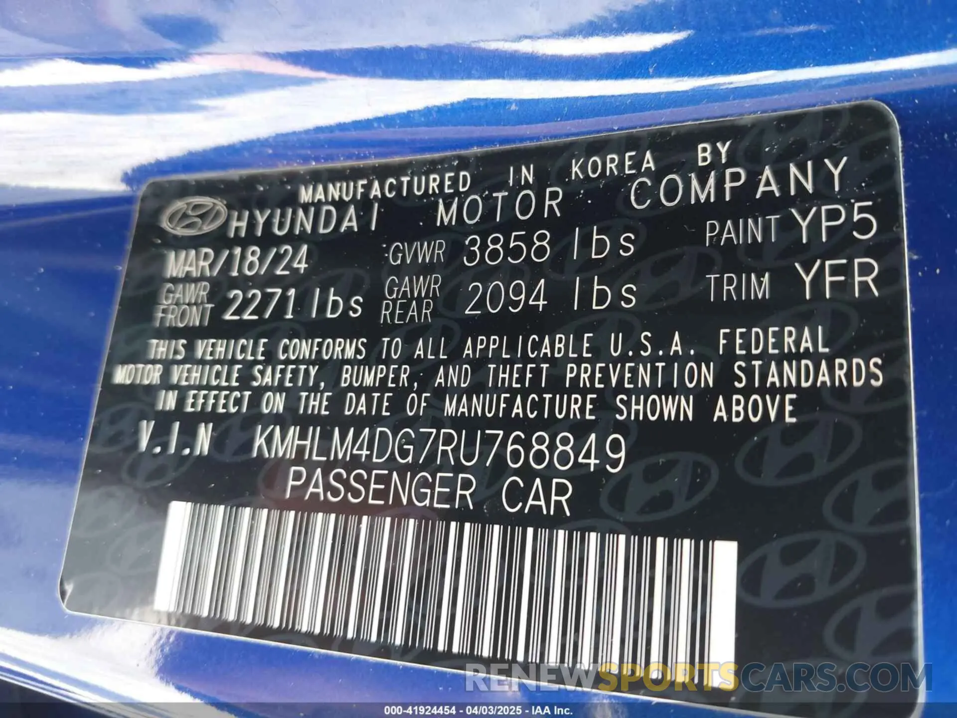 9 fotografías del automóvil dañado KMHLM4DG7RU768849 HYUNDAI ELANTRA 2024