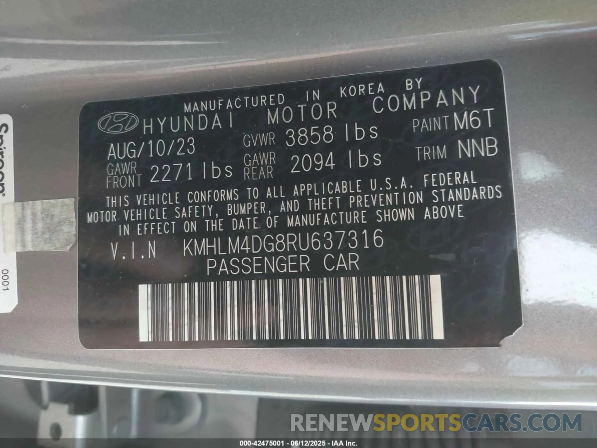 9 fotografías del automóvil dañado KMHLM4DG8RU637316 HYUNDAI ELANTRA 2024