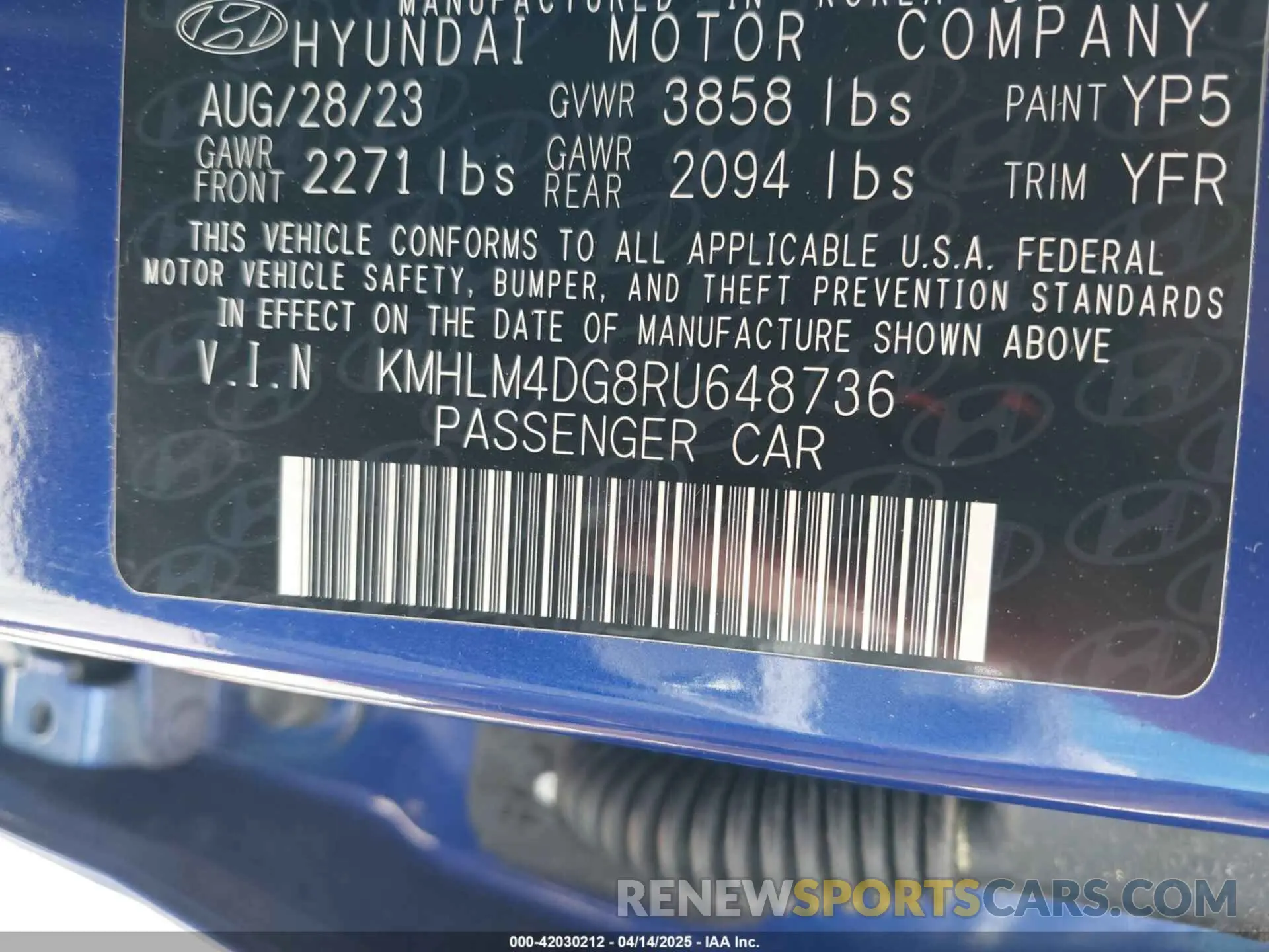 9 fotografías del automóvil dañado KMHLM4DG8RU648736 HYUNDAI ELANTRA 2024