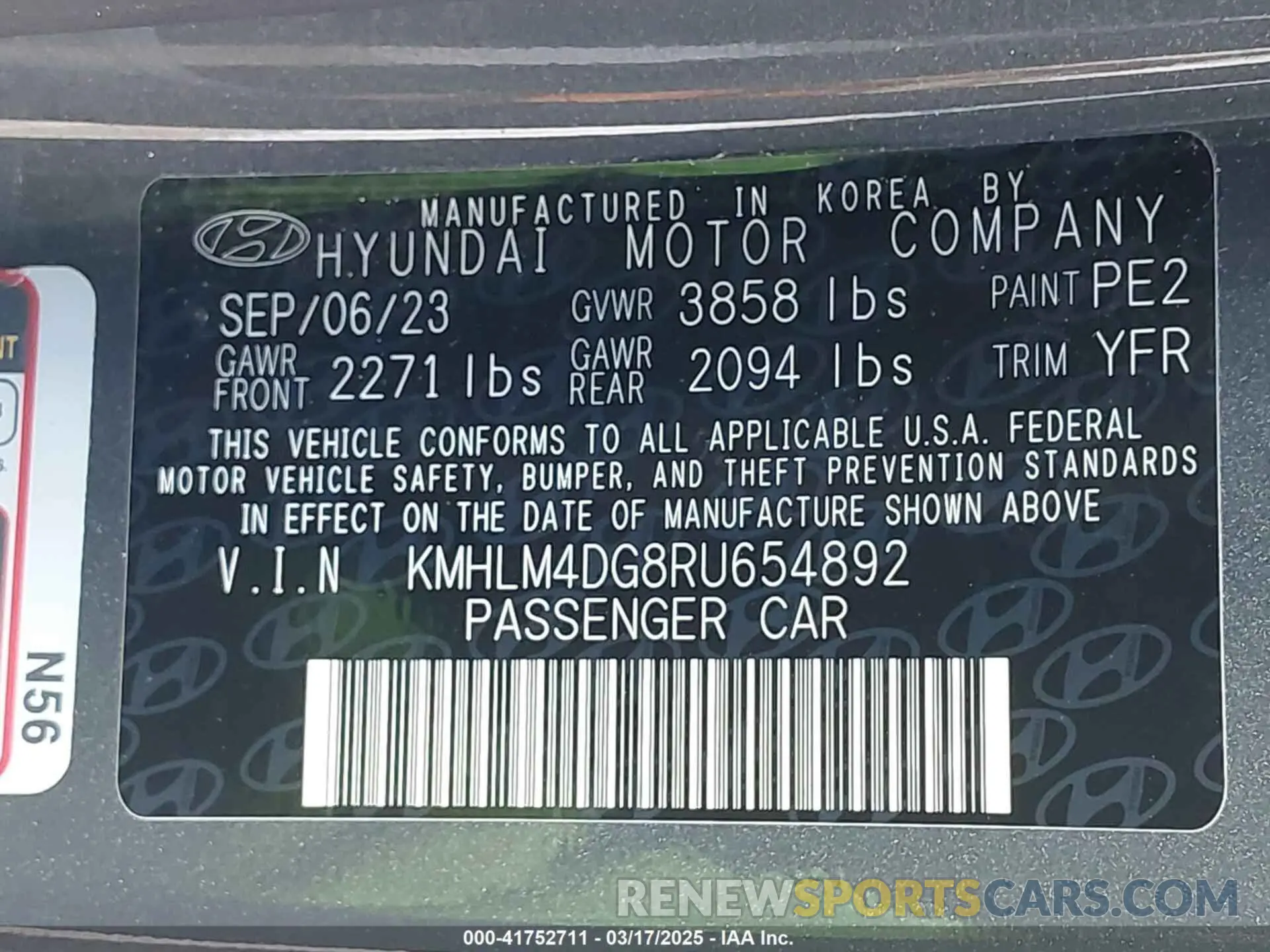 9 fotografías del automóvil dañado KMHLM4DG8RU654892 HYUNDAI ELANTRA 2024