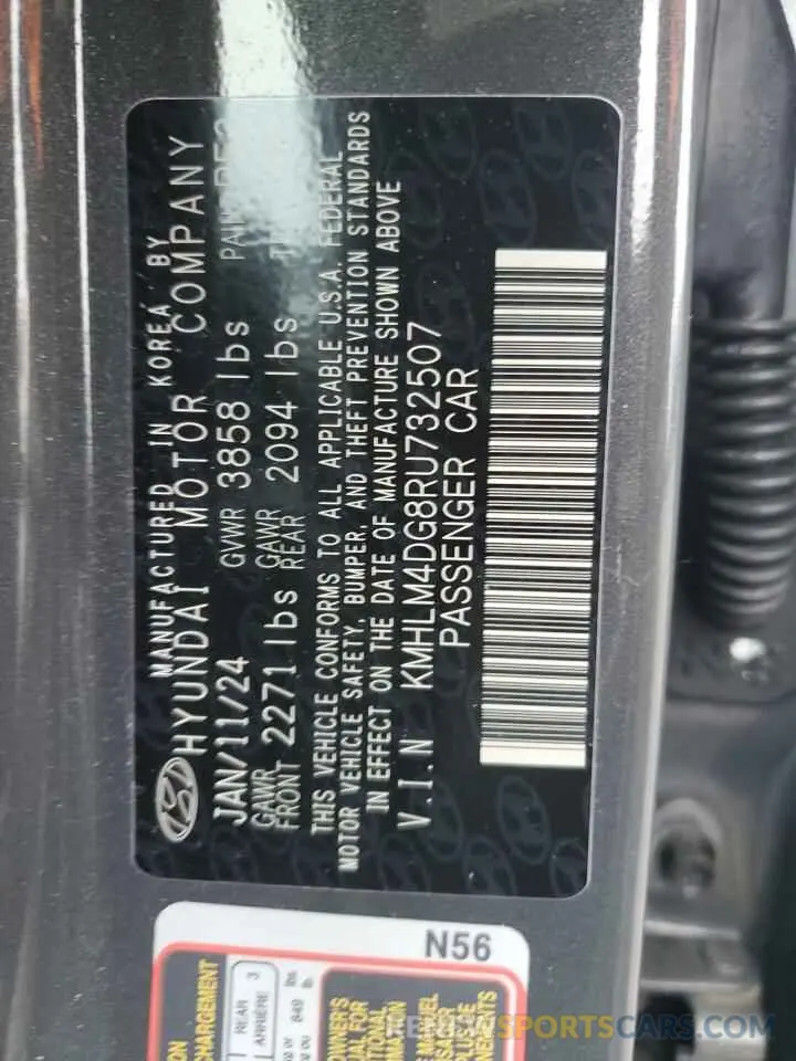 12 fotografías del automóvil dañado KMHLM4DG8RU732507 HYUNDAI ELANTRA 2024