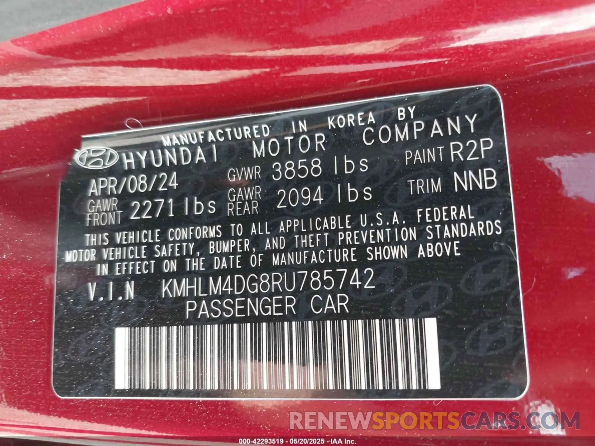 9 fotografías del automóvil dañado KMHLM4DG8RU785742 HYUNDAI ELANTRA 2024