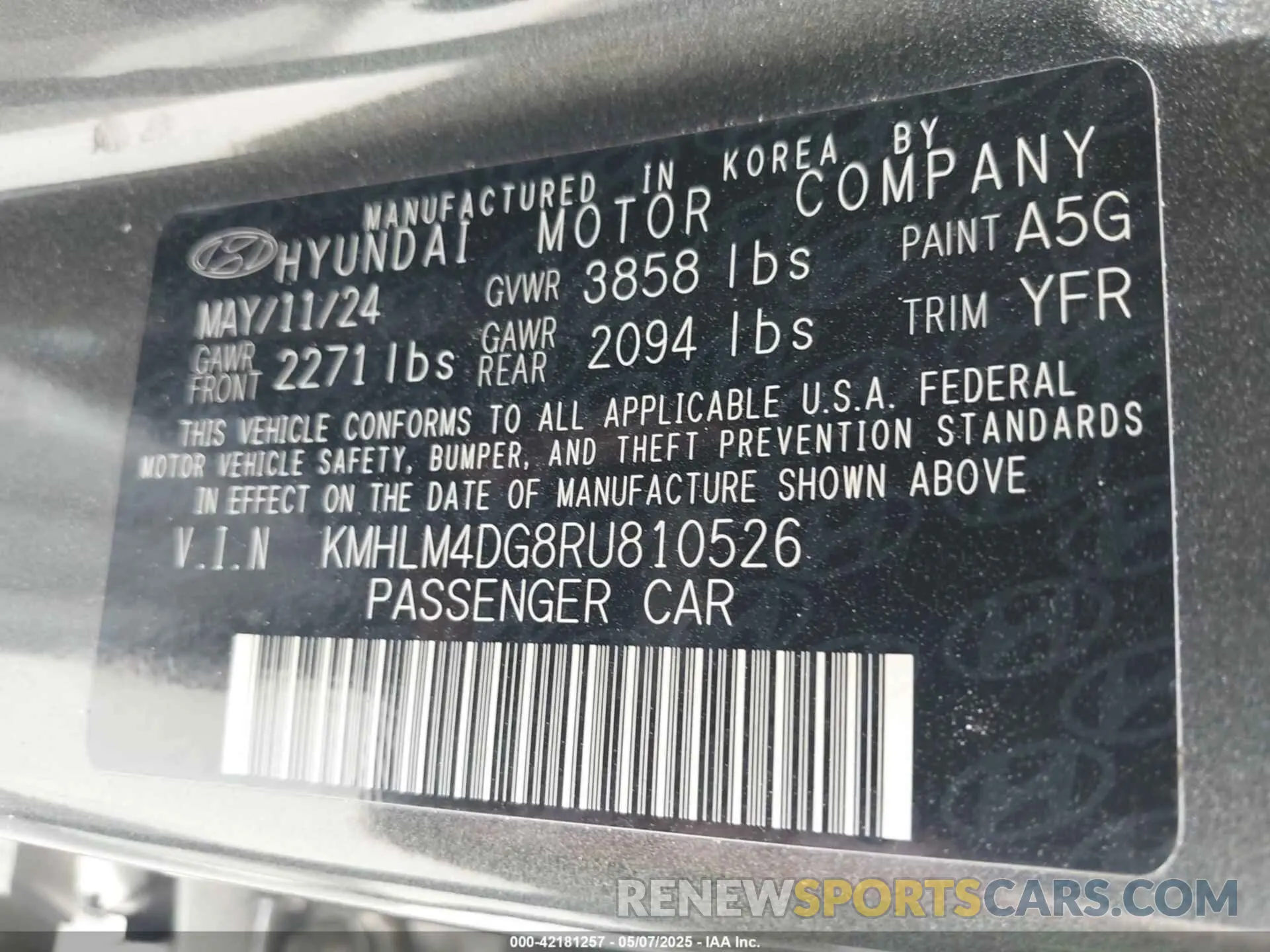9 fotografías del automóvil dañado KMHLM4DG8RU810526 HYUNDAI ELANTRA 2024