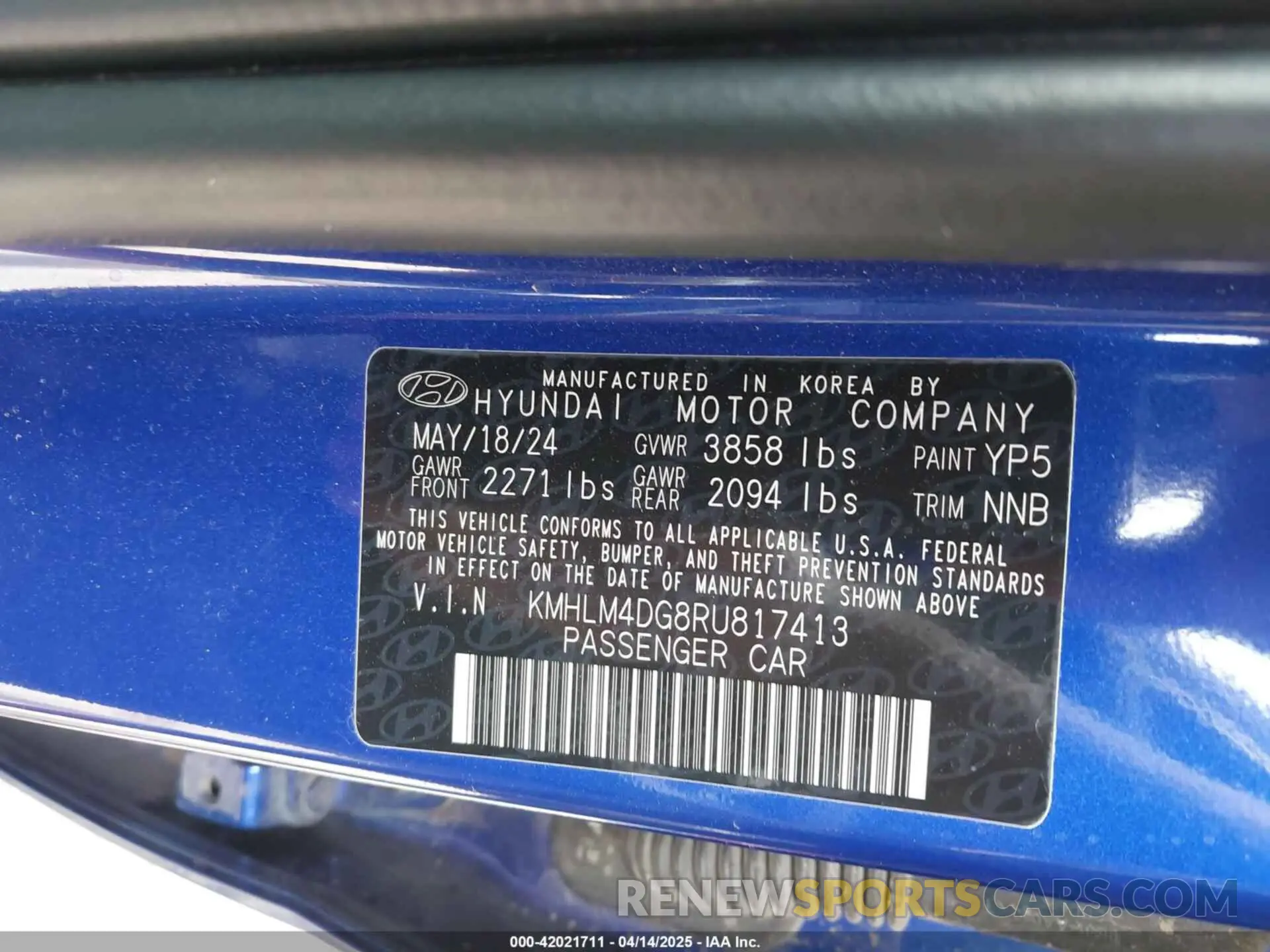 9 fotografías del automóvil dañado KMHLM4DG8RU817413 HYUNDAI ELANTRA 2024