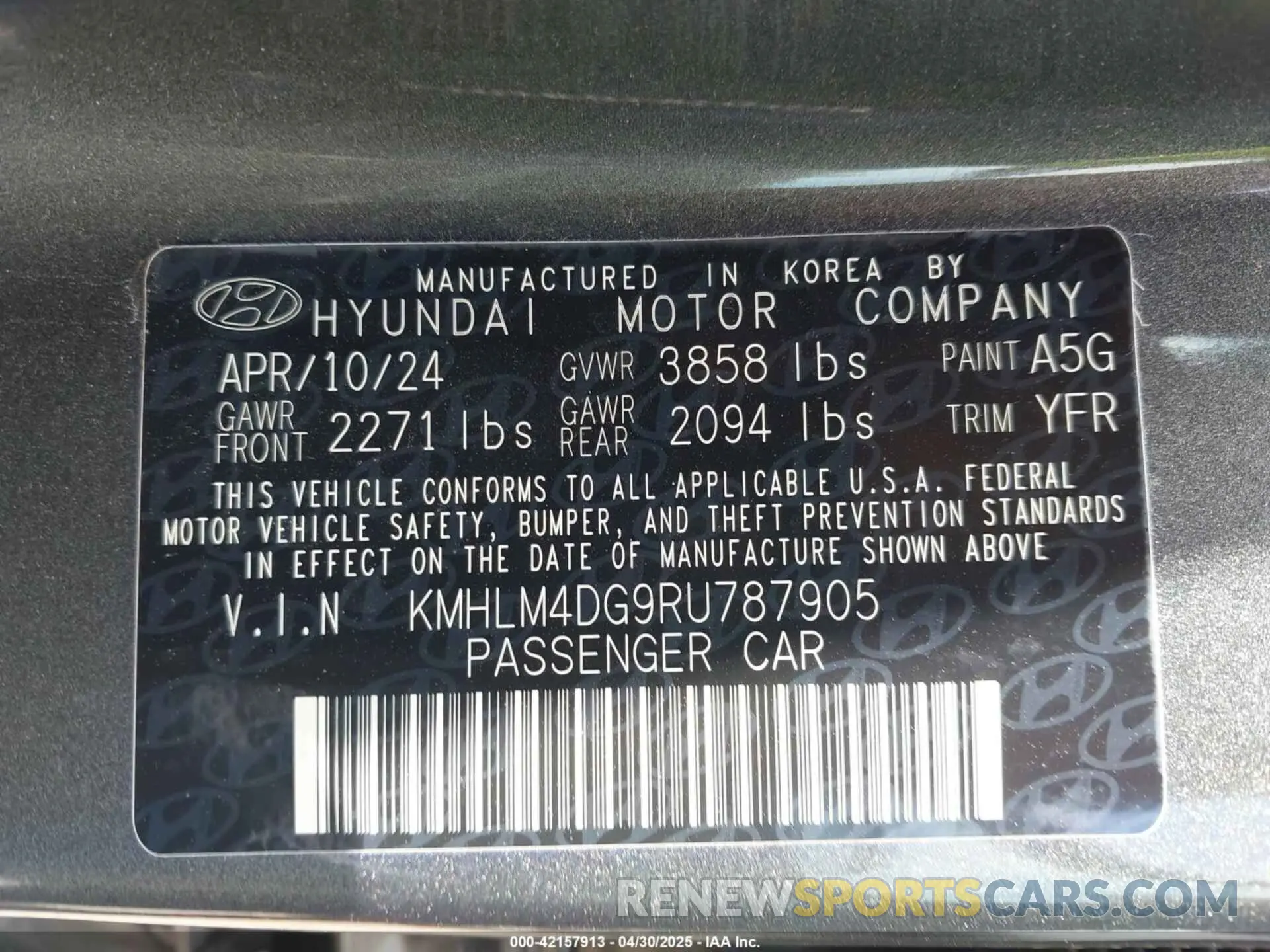 9 fotografías del automóvil dañado KMHLM4DG9RU787905 HYUNDAI ELANTRA 2024