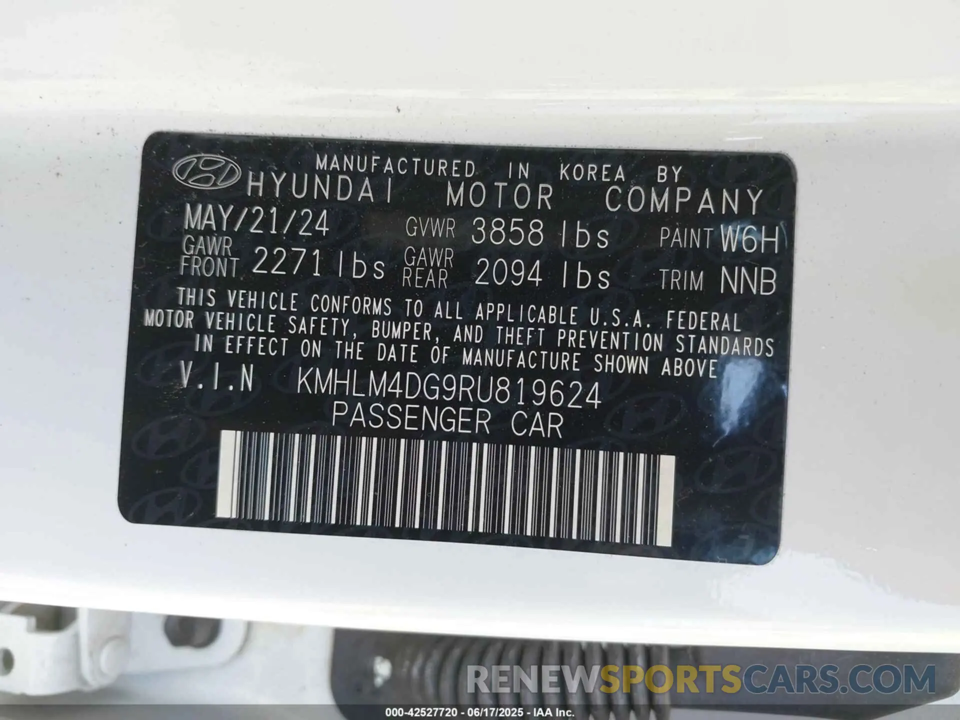 9 fotografías del automóvil dañado KMHLM4DG9RU819624 HYUNDAI ELANTRA 2024