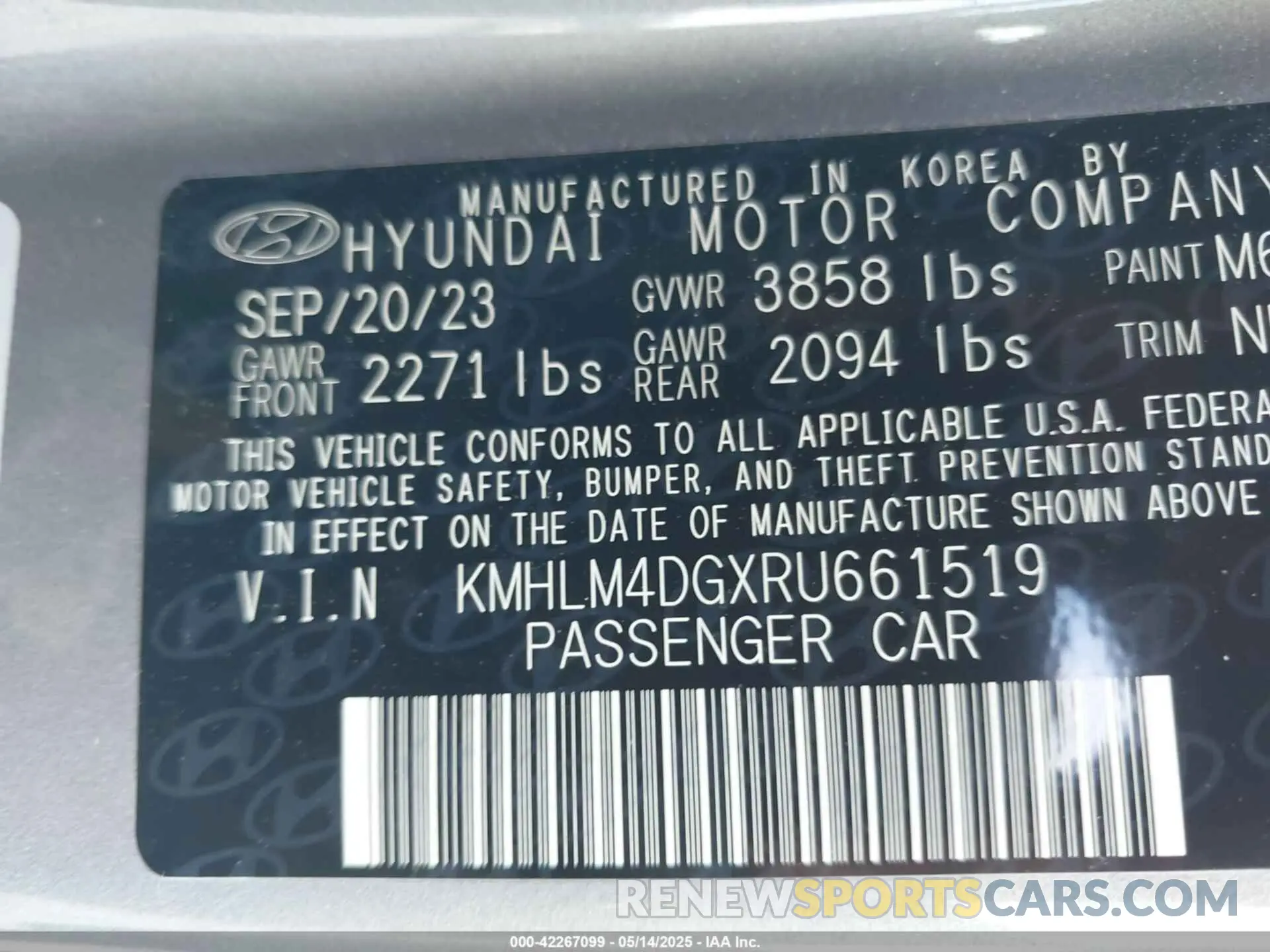 9 fotografías del automóvil dañado KMHLM4DGXRU661519 HYUNDAI ELANTRA 2024