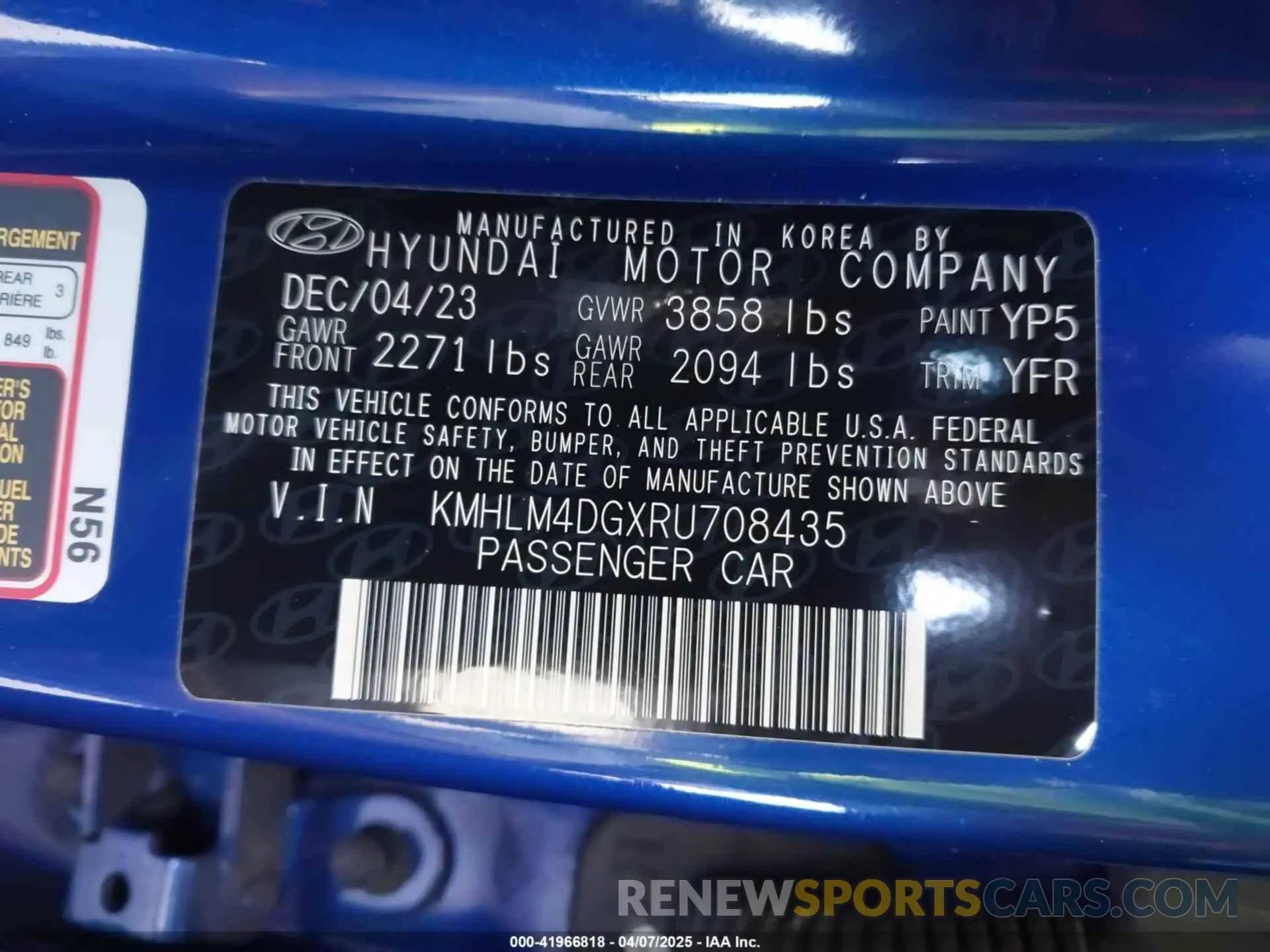9 fotografías del automóvil dañado KMHLM4DGXRU708435 HYUNDAI ELANTRA 2024