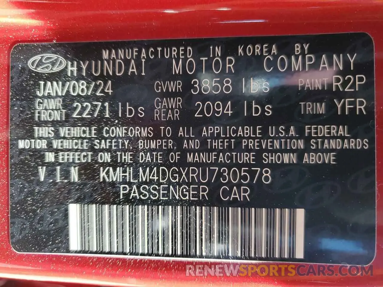13 fotografías del automóvil dañado KMHLM4DGXRU730578 HYUNDAI ELANTRA 2024