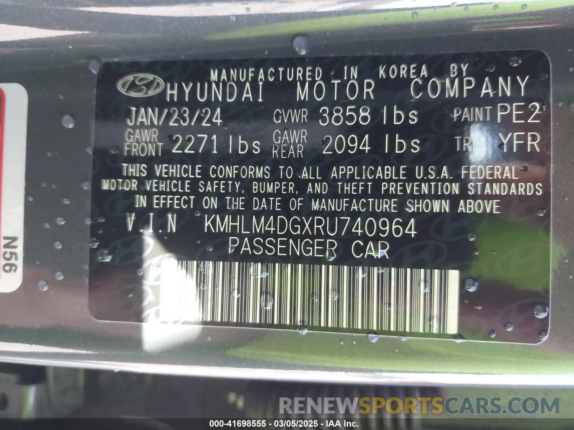 9 fotografías del automóvil dañado KMHLM4DGXRU740964 HYUNDAI ELANTRA 2024