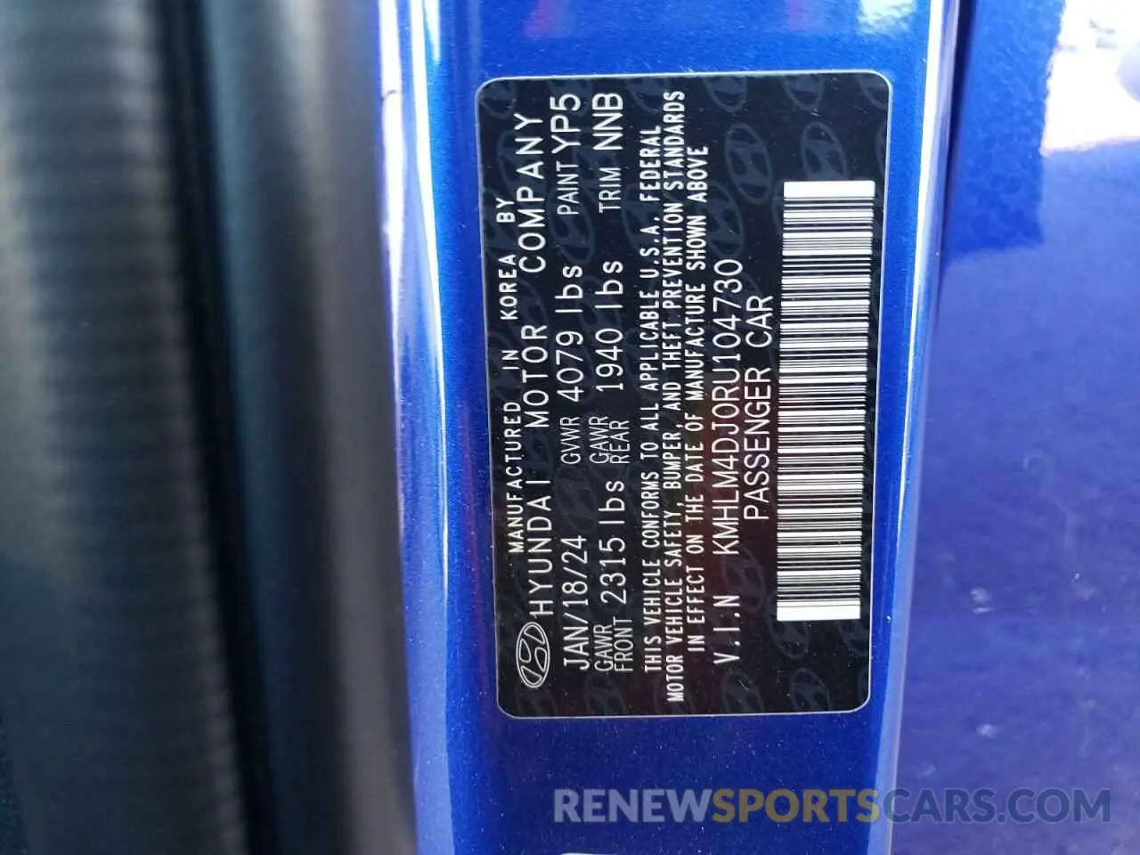 12 fotografías del automóvil dañado KMHLM4DJ0RU104730 HYUNDAI ELANTRA 2024