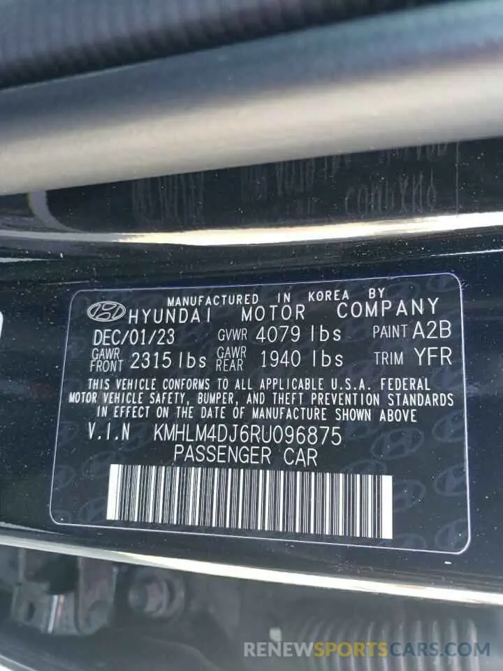 14 fotografías del automóvil dañado KMHLM4DJ6RU096875 HYUNDAI ELANTRA 2024
