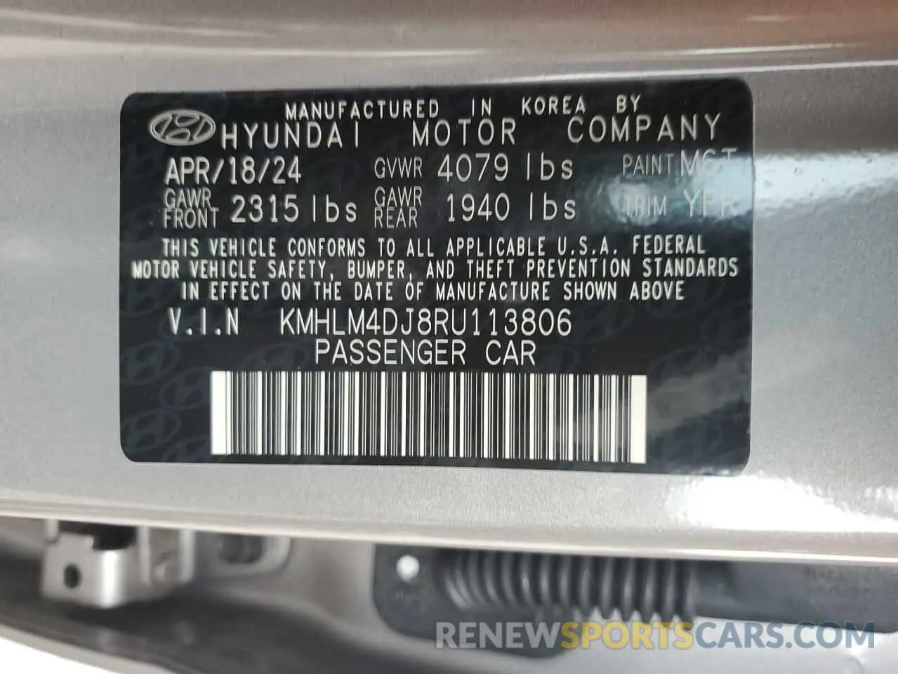 15 fotografías del automóvil dañado KMHLM4DJ8RU113806 HYUNDAI ELANTRA 2024