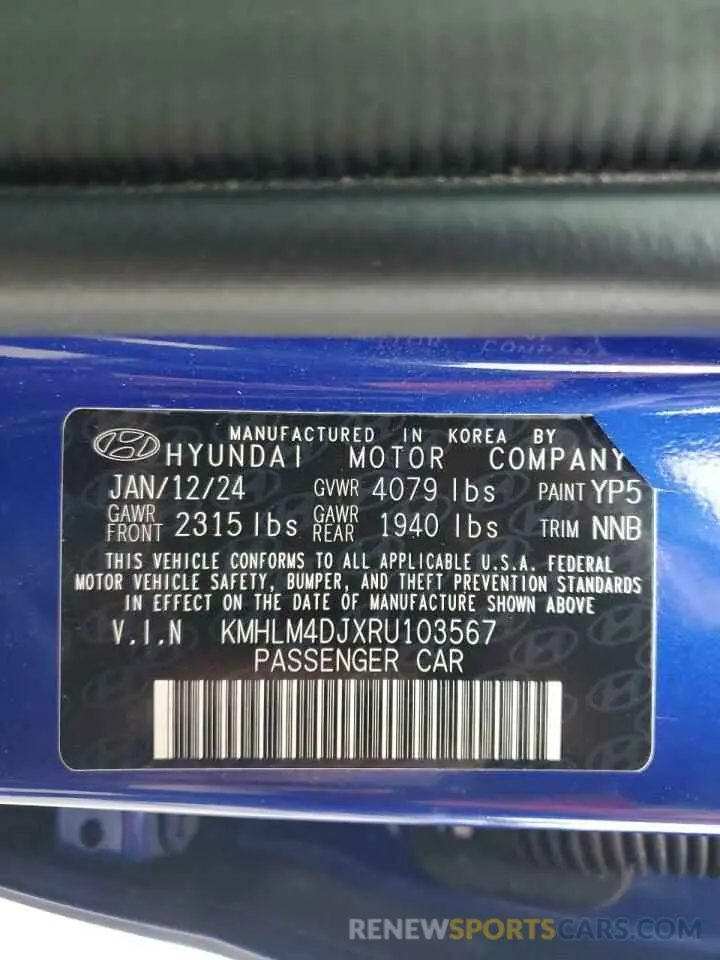 14 fotografías del automóvil dañado KMHLM4DJXRU103567 HYUNDAI ELANTRA 2024