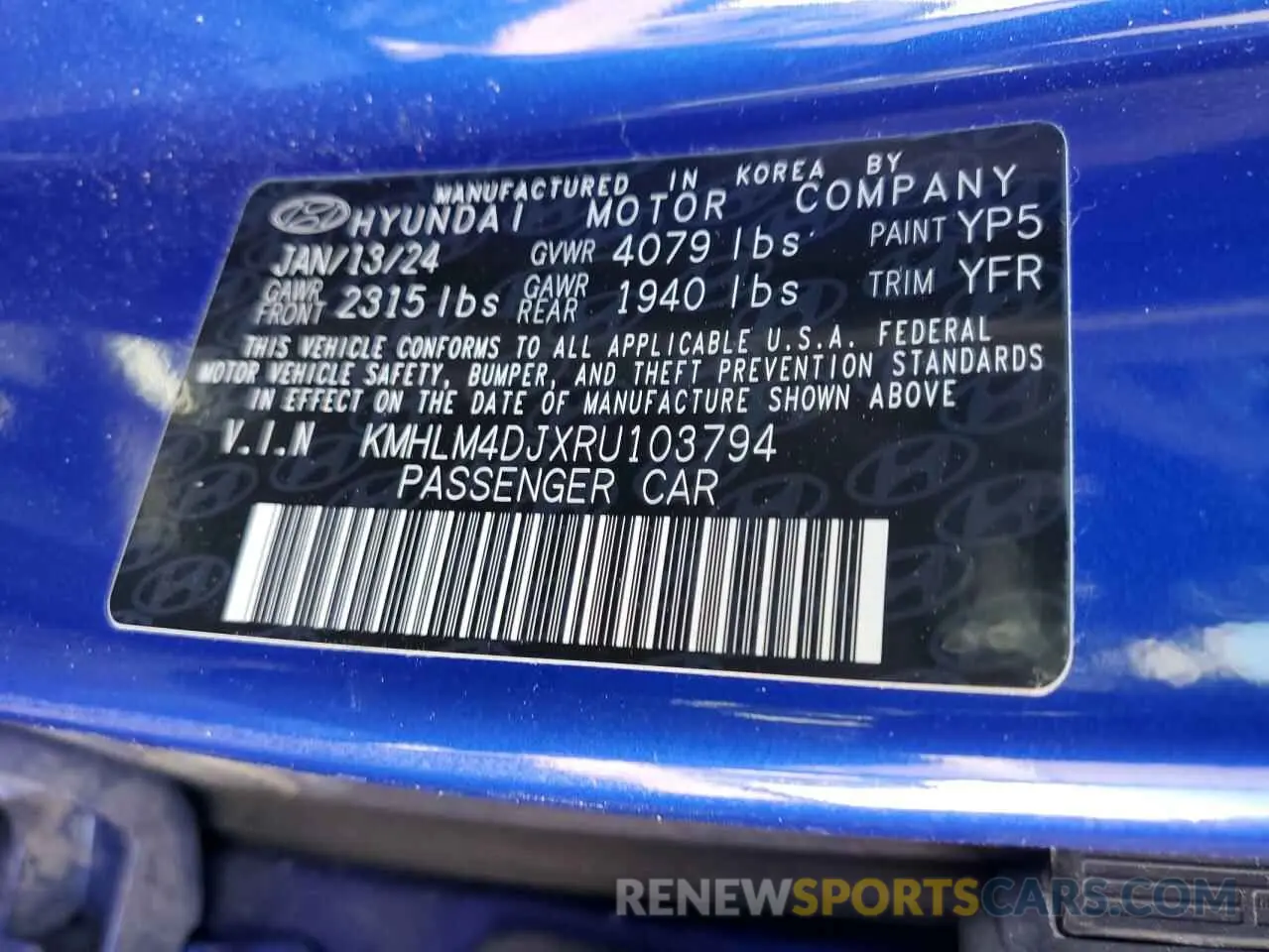 13 fotografías del automóvil dañado KMHLM4DJXRU103794 HYUNDAI ELANTRA 2024