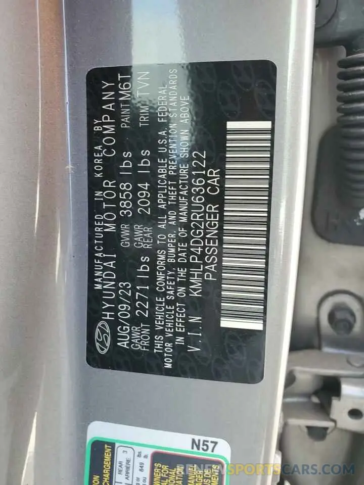 12 fotografías del automóvil dañado KMHLP4DG2RU636122 HYUNDAI ELANTRA 2024
