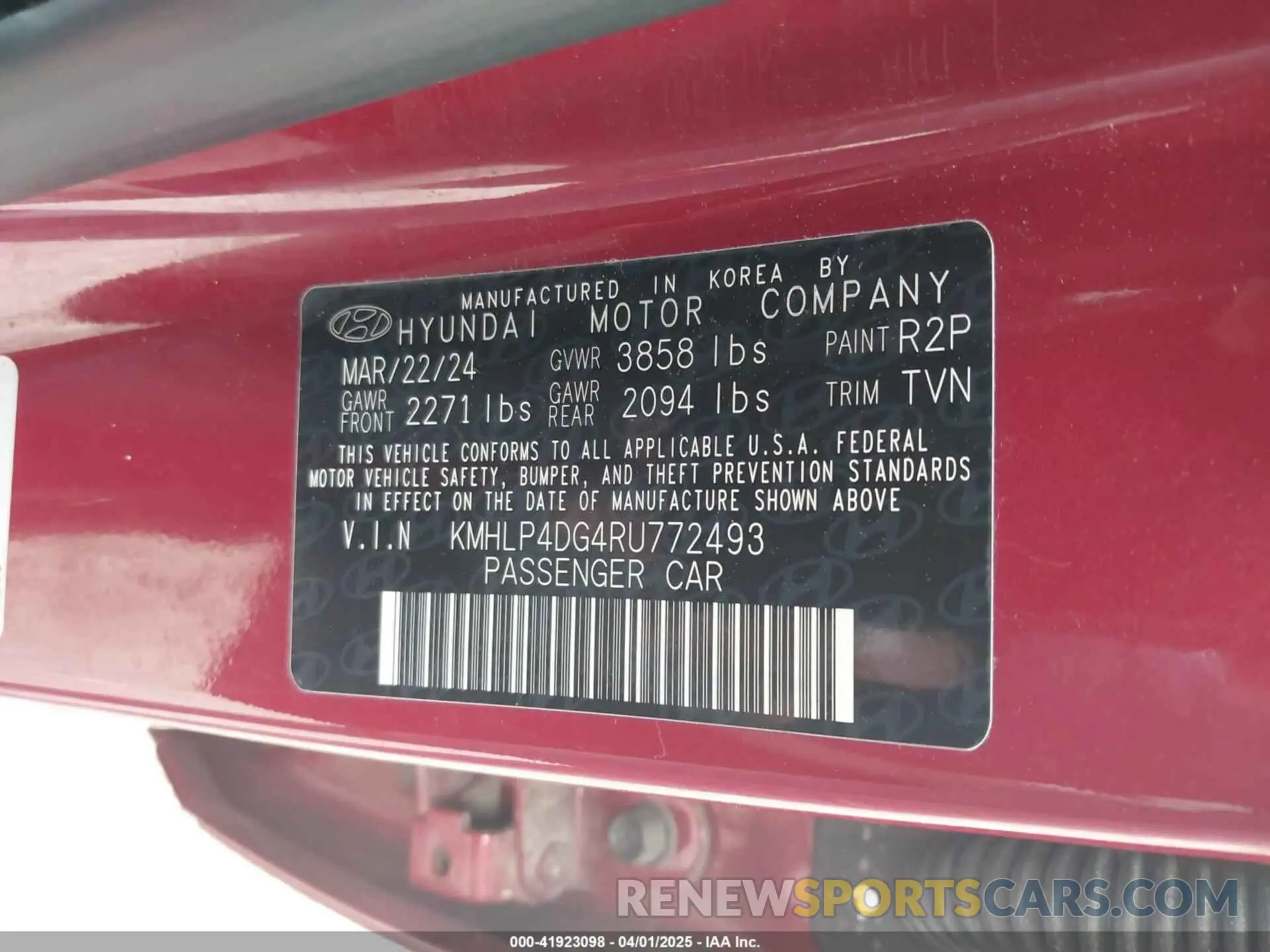 9 fotografías del automóvil dañado KMHLP4DG4RU772493 HYUNDAI ELANTRA 2024