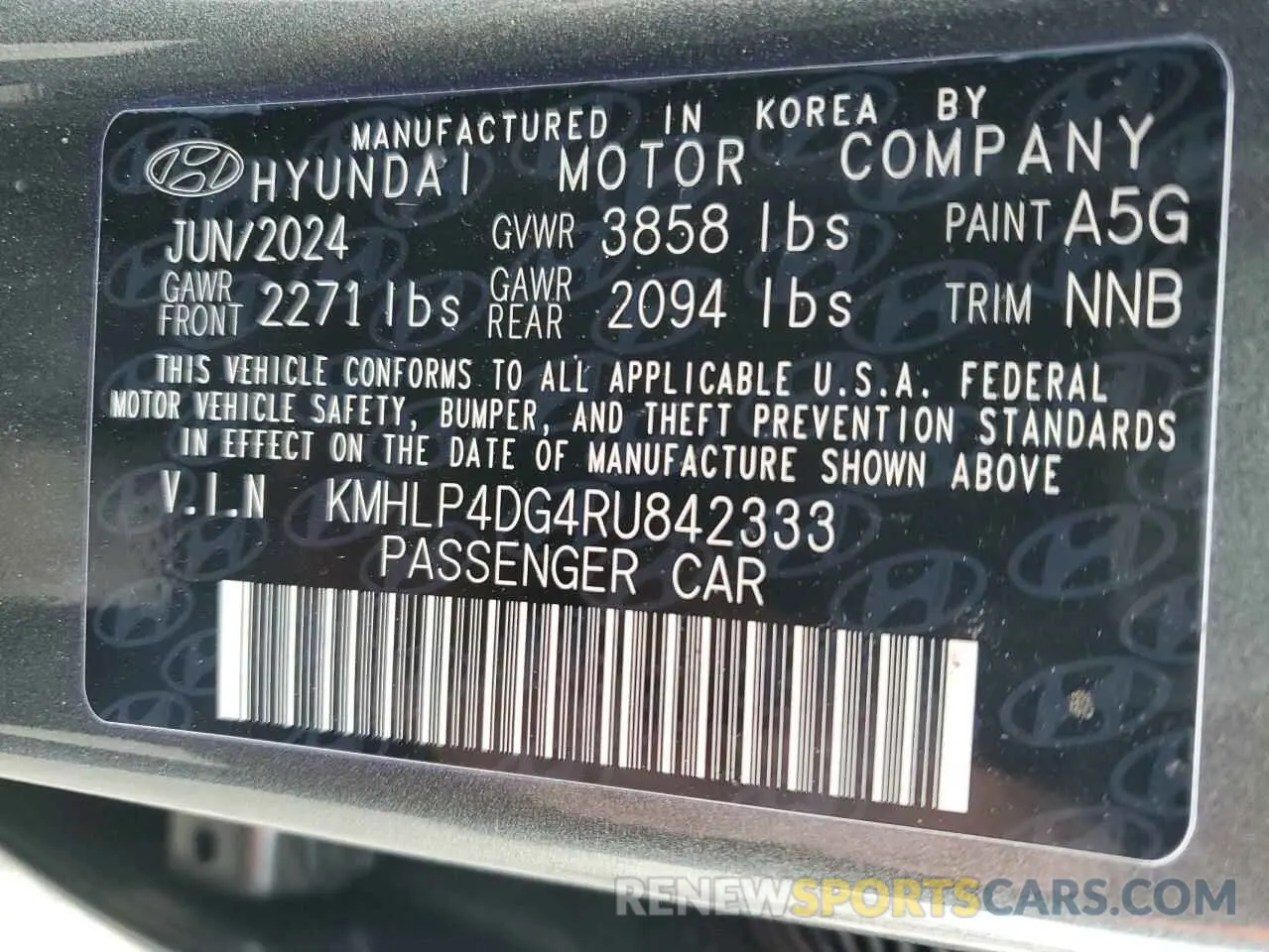 14 fotografías del automóvil dañado KMHLP4DG4RU842333 HYUNDAI ELANTRA 2024