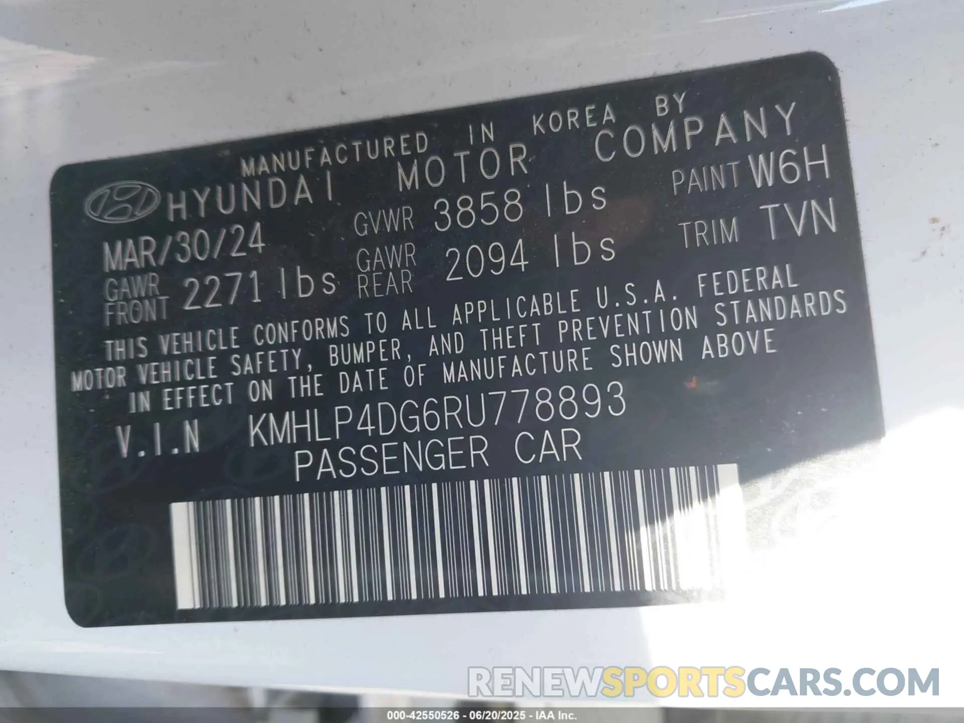 9 fotografías del automóvil dañado KMHLP4DG6RU778893 HYUNDAI ELANTRA 2024