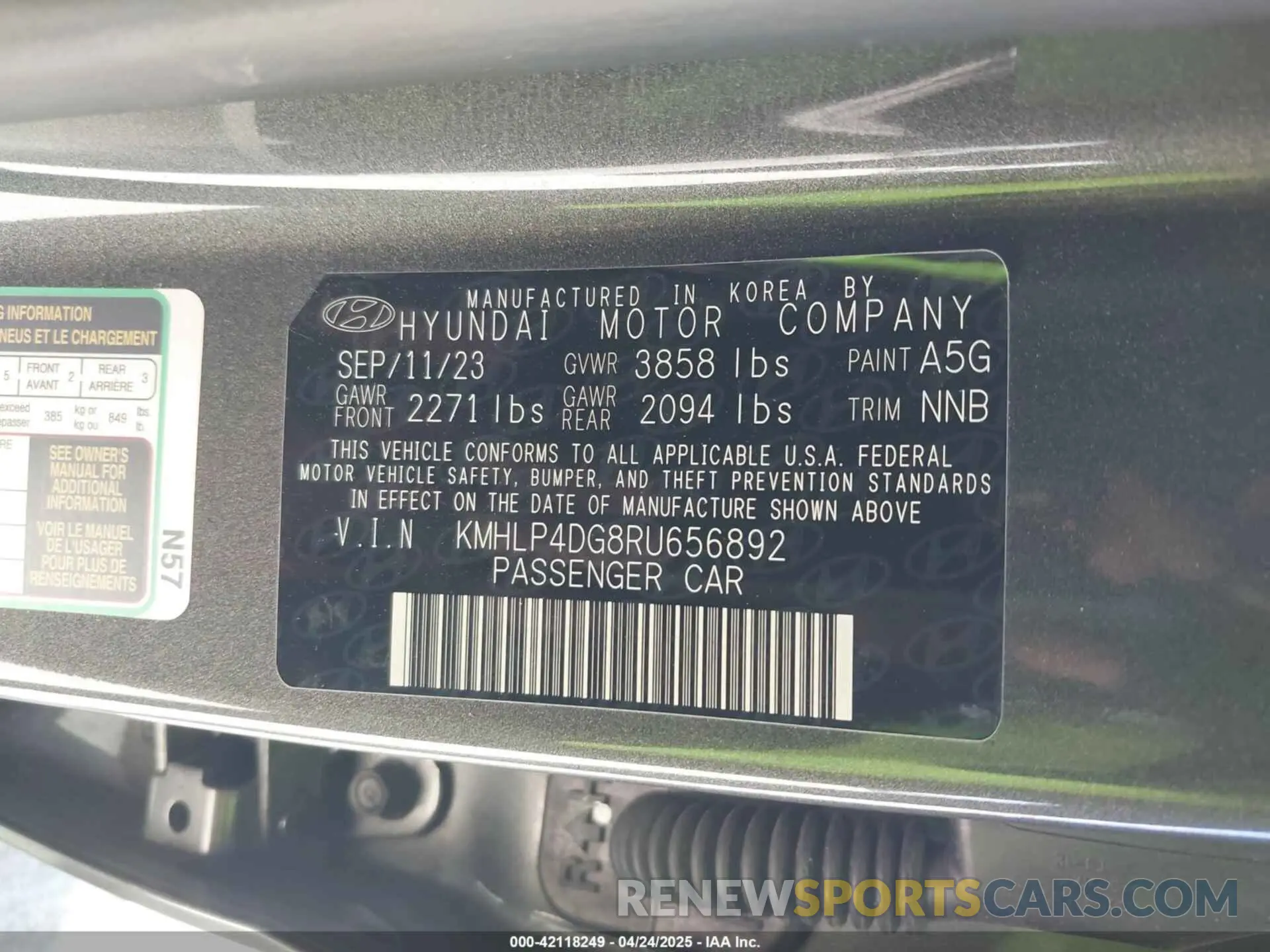 9 fotografías del automóvil dañado KMHLP4DG8RU656892 HYUNDAI ELANTRA 2024