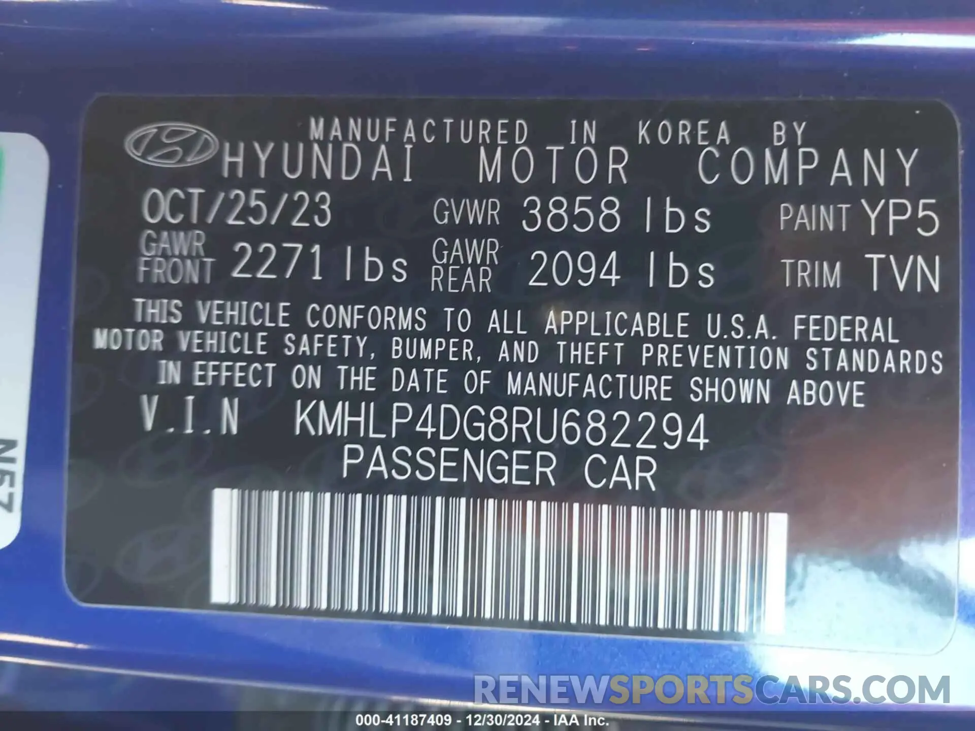 9 fotografías del automóvil dañado KMHLP4DG8RU682294 HYUNDAI ELANTRA 2024