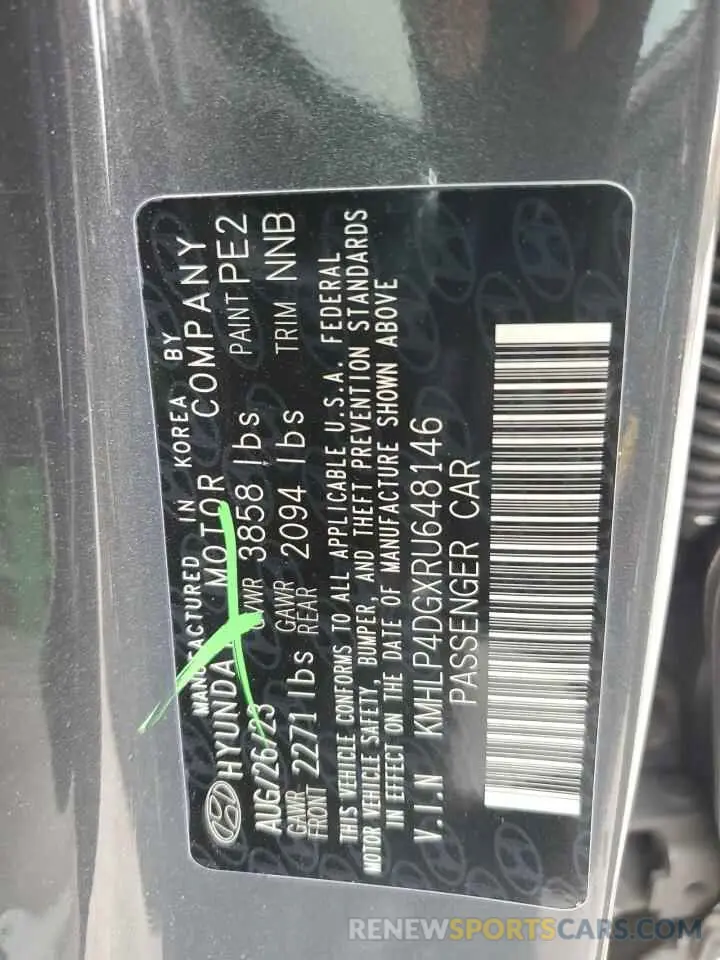 12 fotografías del automóvil dañado KMHLP4DGXRU648146 HYUNDAI ELANTRA 2024