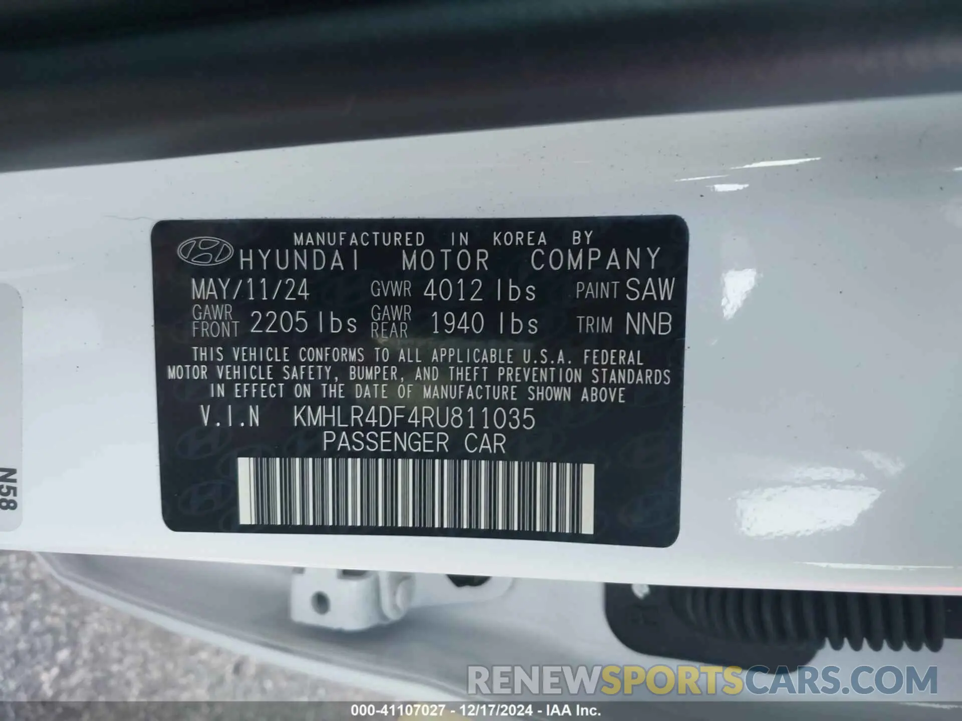 9 fotografías del automóvil dañado KMHLR4DF4RU811035 HYUNDAI ELANTRA 2024