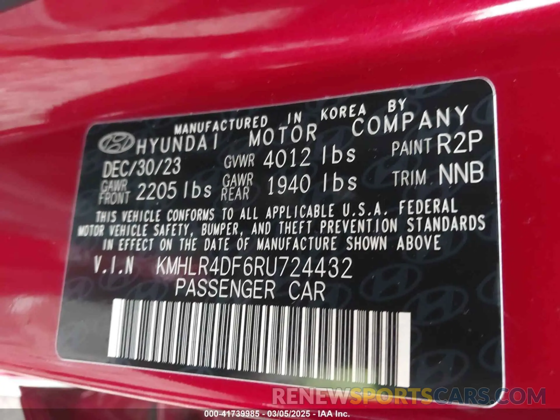 9 fotografías del automóvil dañado KMHLR4DF6RU724432 HYUNDAI ELANTRA 2024