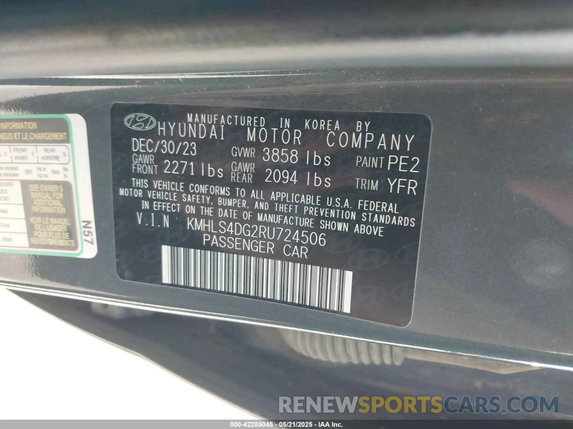9 fotografías del automóvil dañado KMHLS4DG2RU724506 HYUNDAI ELANTRA 2024