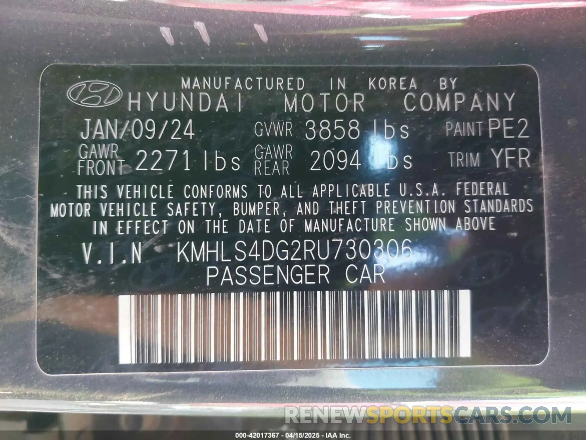 9 fotografías del automóvil dañado KMHLS4DG2RU730306 HYUNDAI ELANTRA 2024