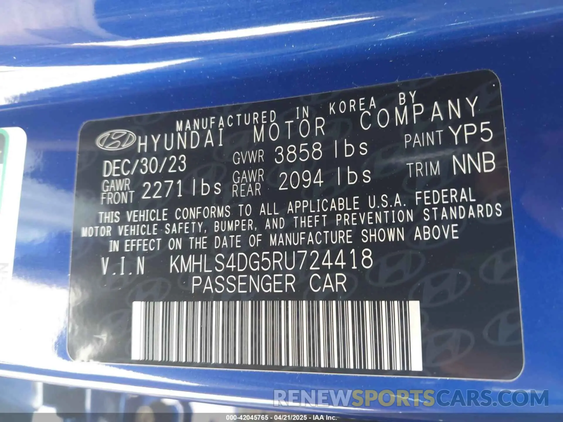 9 fotografías del automóvil dañado KMHLS4DG5RU724418 HYUNDAI ELANTRA 2024