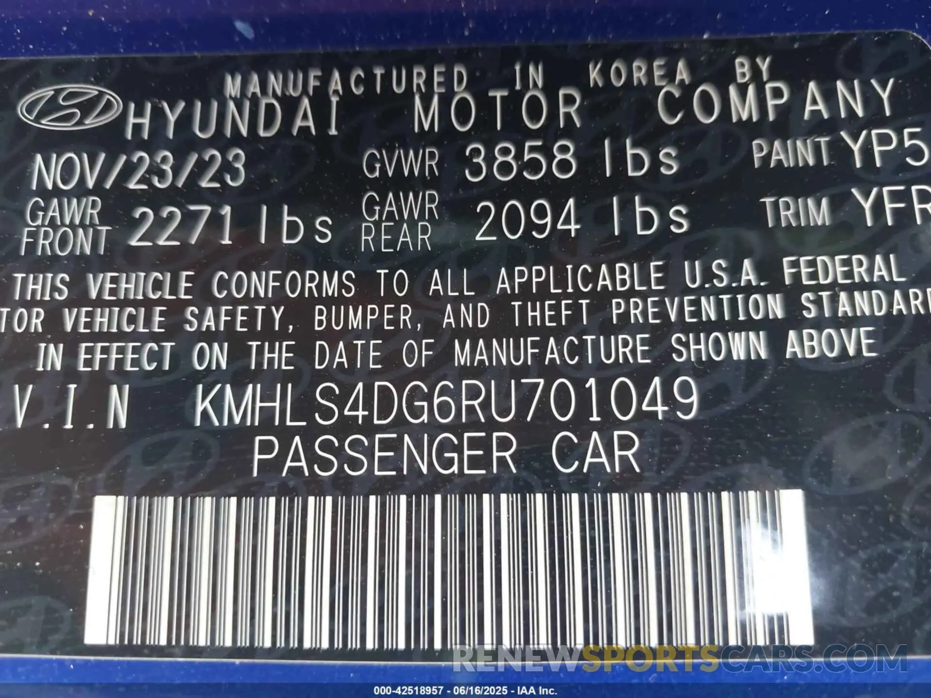 9 fotografías del automóvil dañado KMHLS4DG6RU701049 HYUNDAI ELANTRA 2024