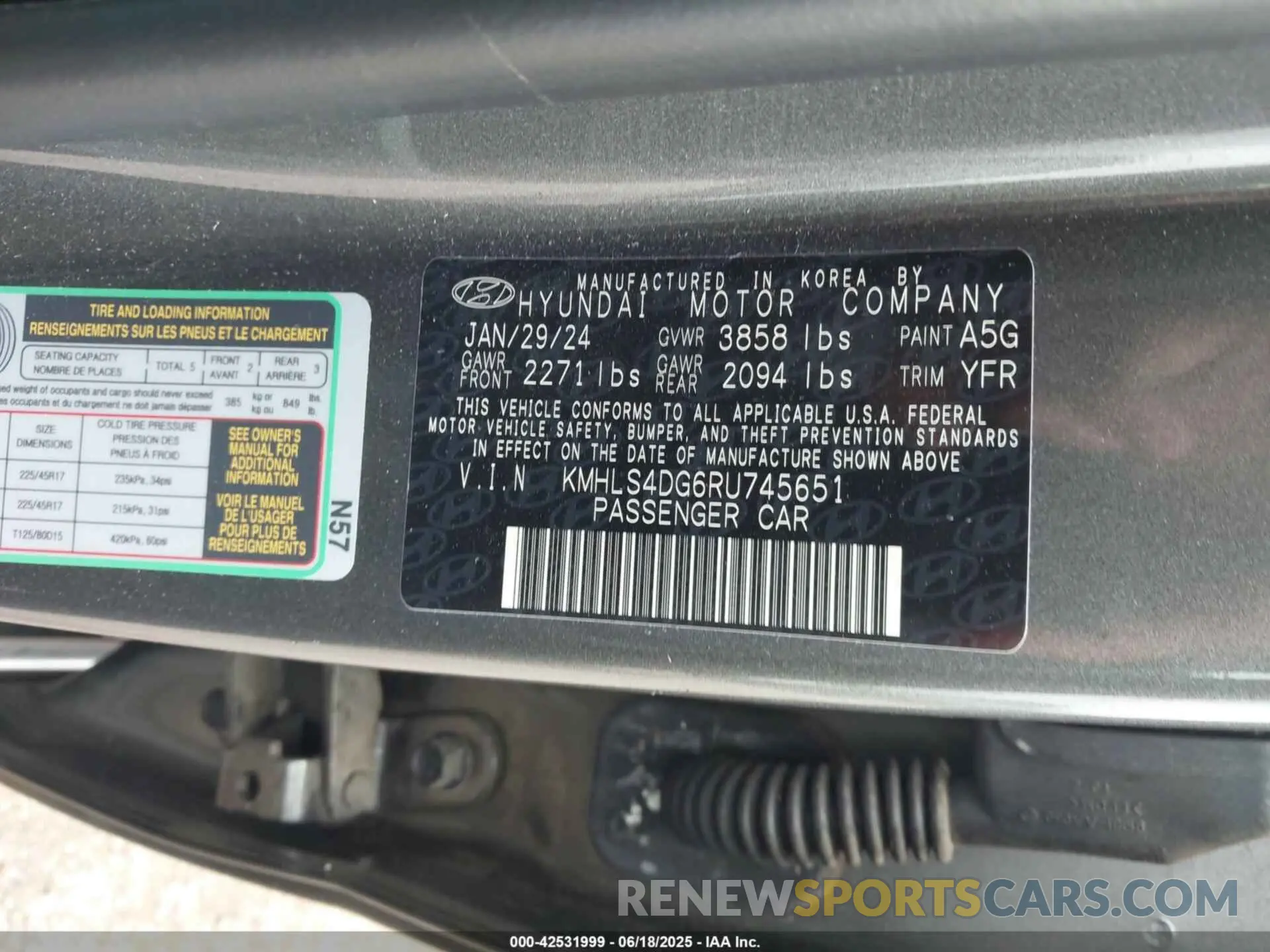 9 fotografías del automóvil dañado KMHLS4DG6RU745651 HYUNDAI ELANTRA 2024