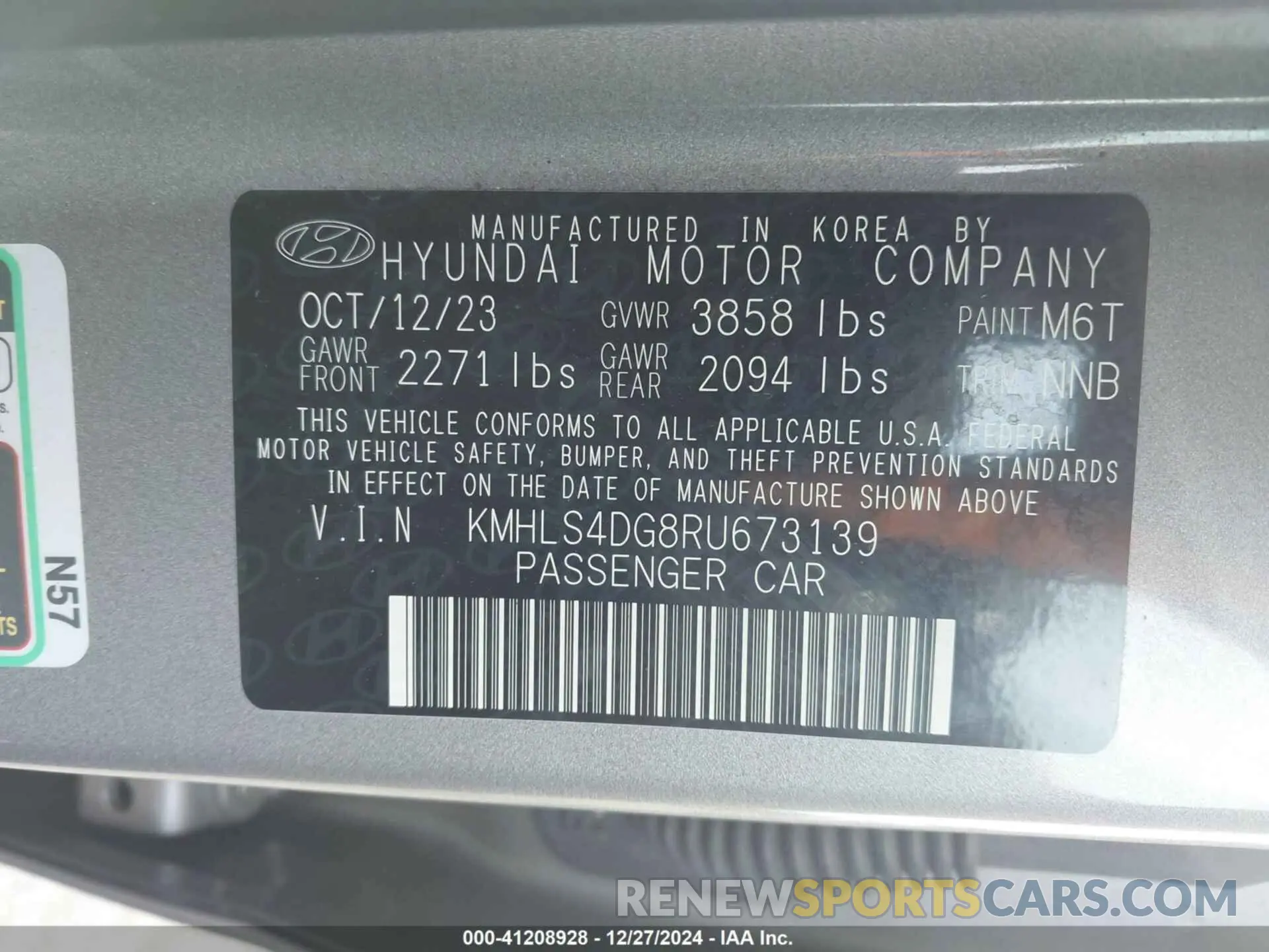 9 fotografías del automóvil dañado KMHLS4DG8RU673139 HYUNDAI ELANTRA 2024