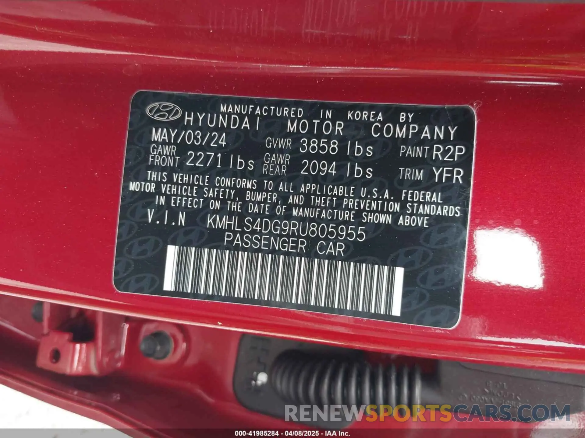 9 fotografías del automóvil dañado KMHLS4DG9RU805955 HYUNDAI ELANTRA 2024
