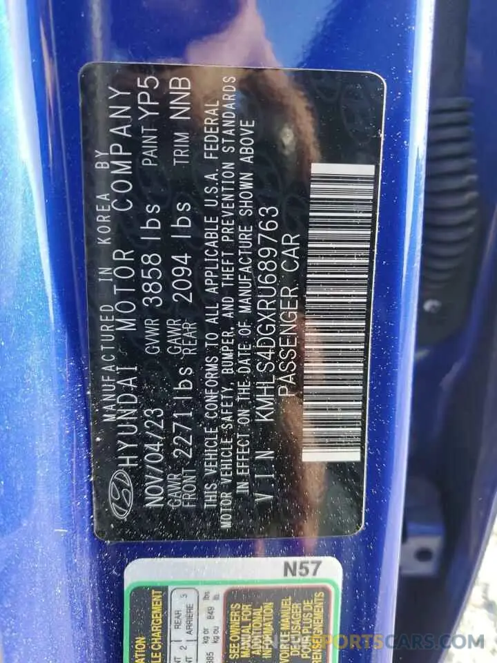 14 fotografías del automóvil dañado KMHLS4DGXRU689763 HYUNDAI ELANTRA 2024