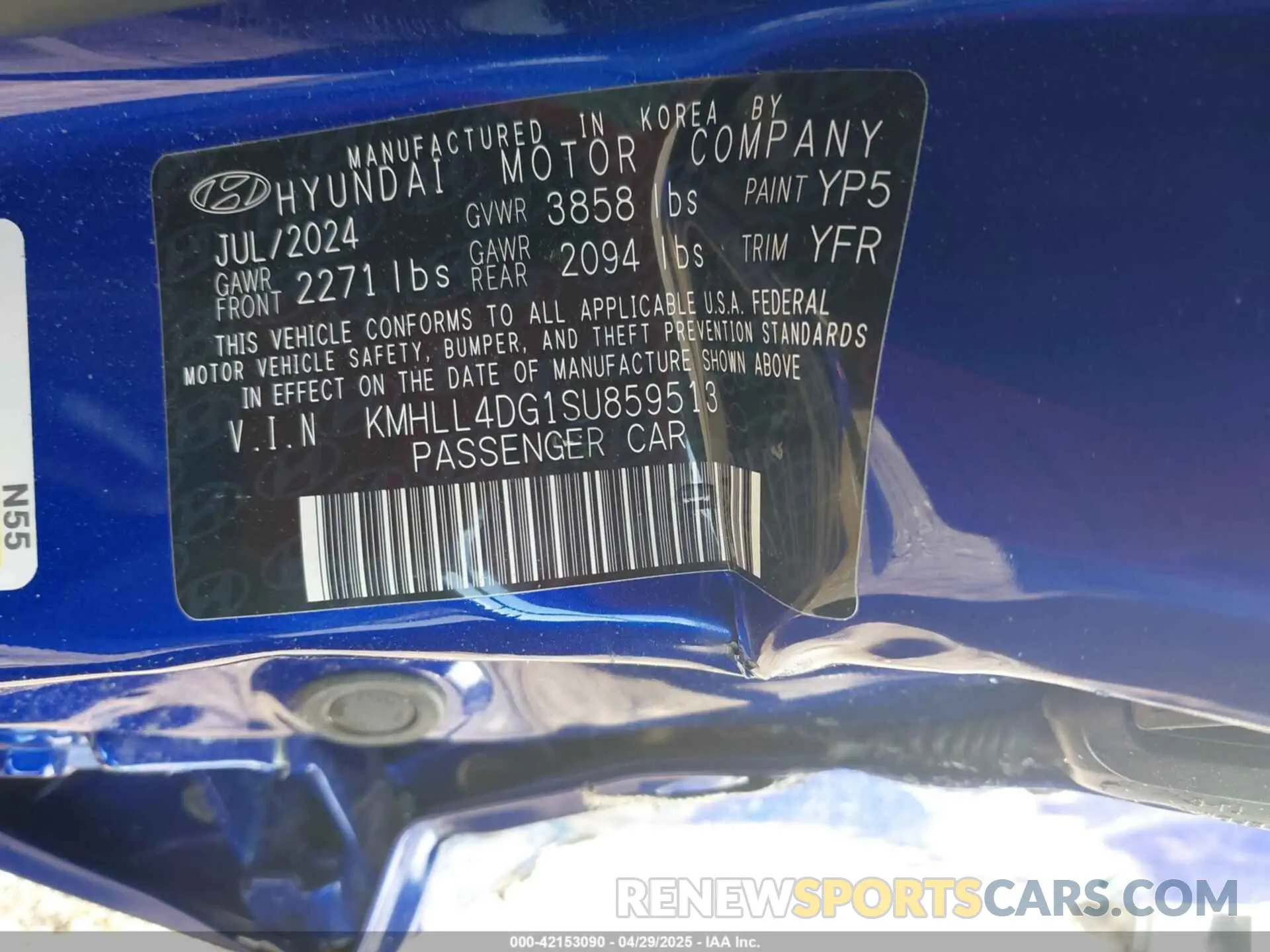 9 fotografías del automóvil dañado KMHLL4DG1SU859513 HYUNDAI ELANTRA 2025