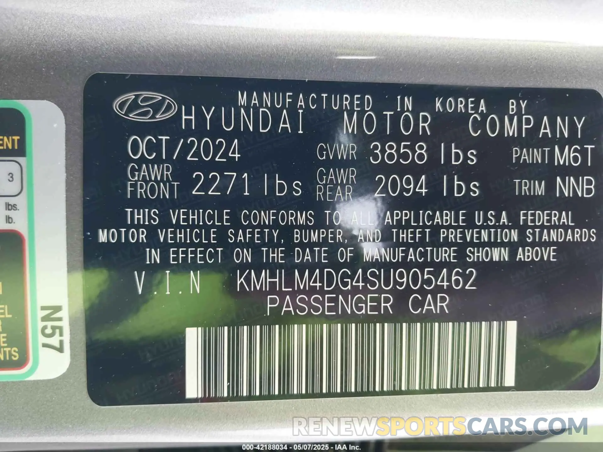 9 fotografías del automóvil dañado KMHLM4DG4SU905462 HYUNDAI ELANTRA 2025