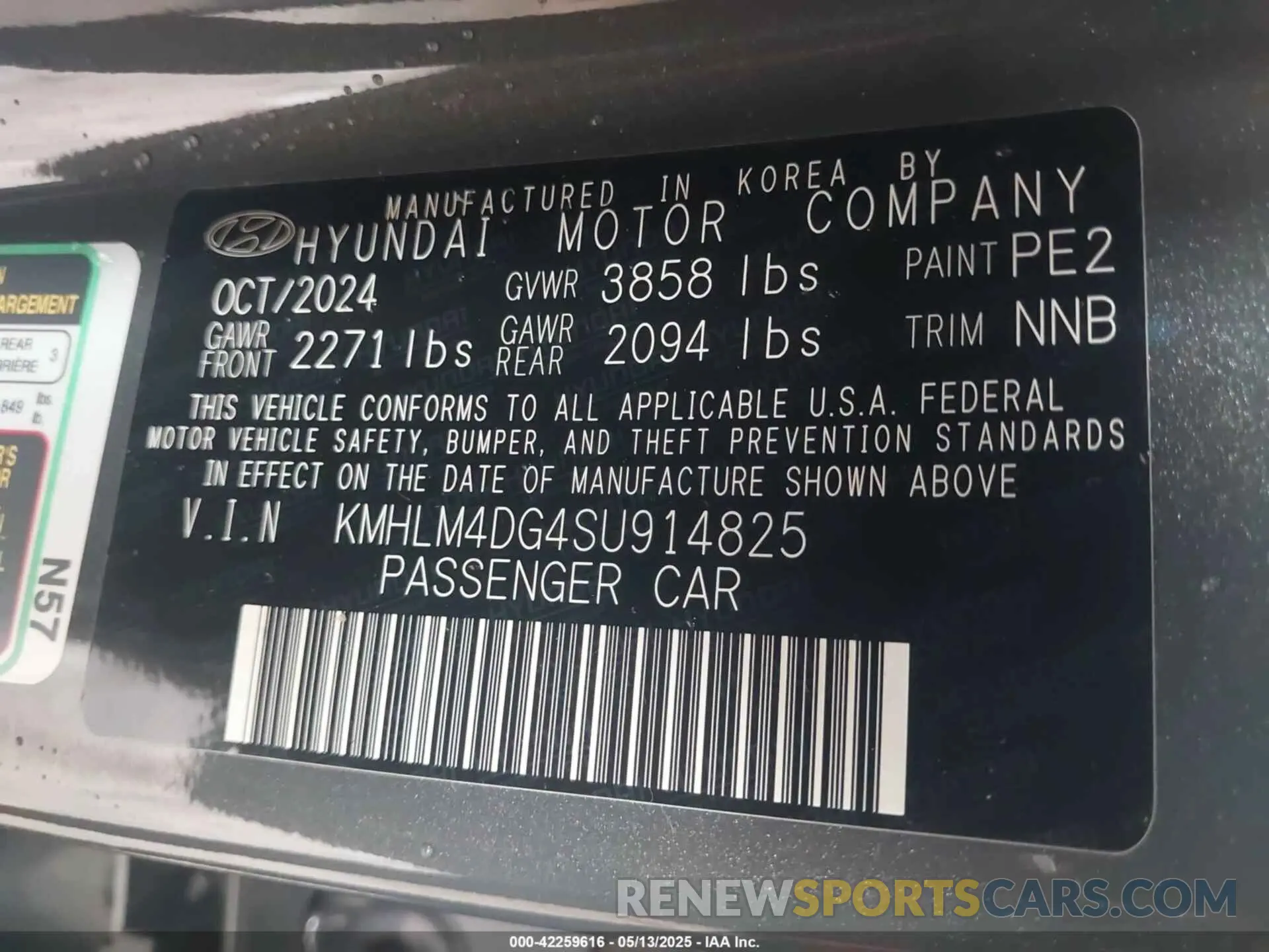 9 fotografías del automóvil dañado KMHLM4DG4SU914825 HYUNDAI ELANTRA 2025